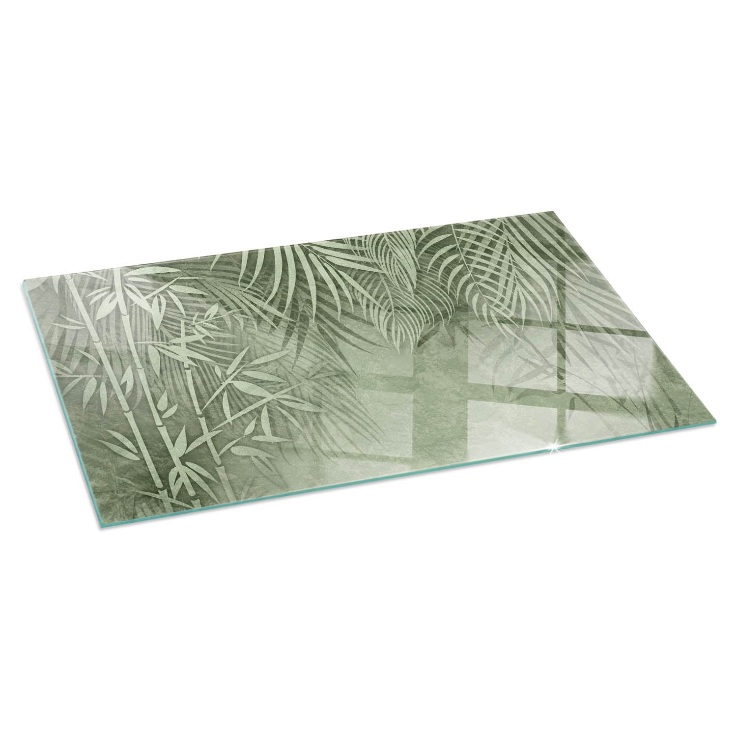 Prostokątna płyta szklana ochronna pod piecyk, kominek - 100x50 cm - Liście tropikalne w tle - TULUP