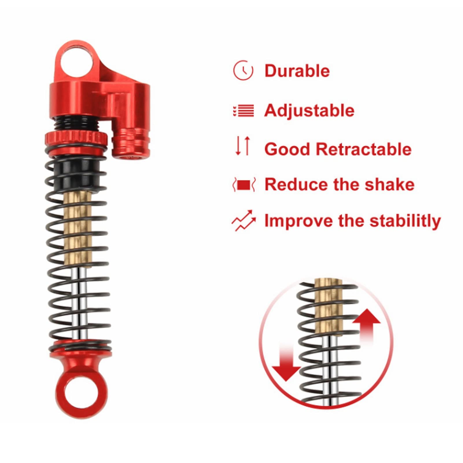 Ammortizzatore RC 1/24 in lega di alluminio per AXIAL SCX24 AXI90081-AXI00006, auto cingolate (rosso) - 4