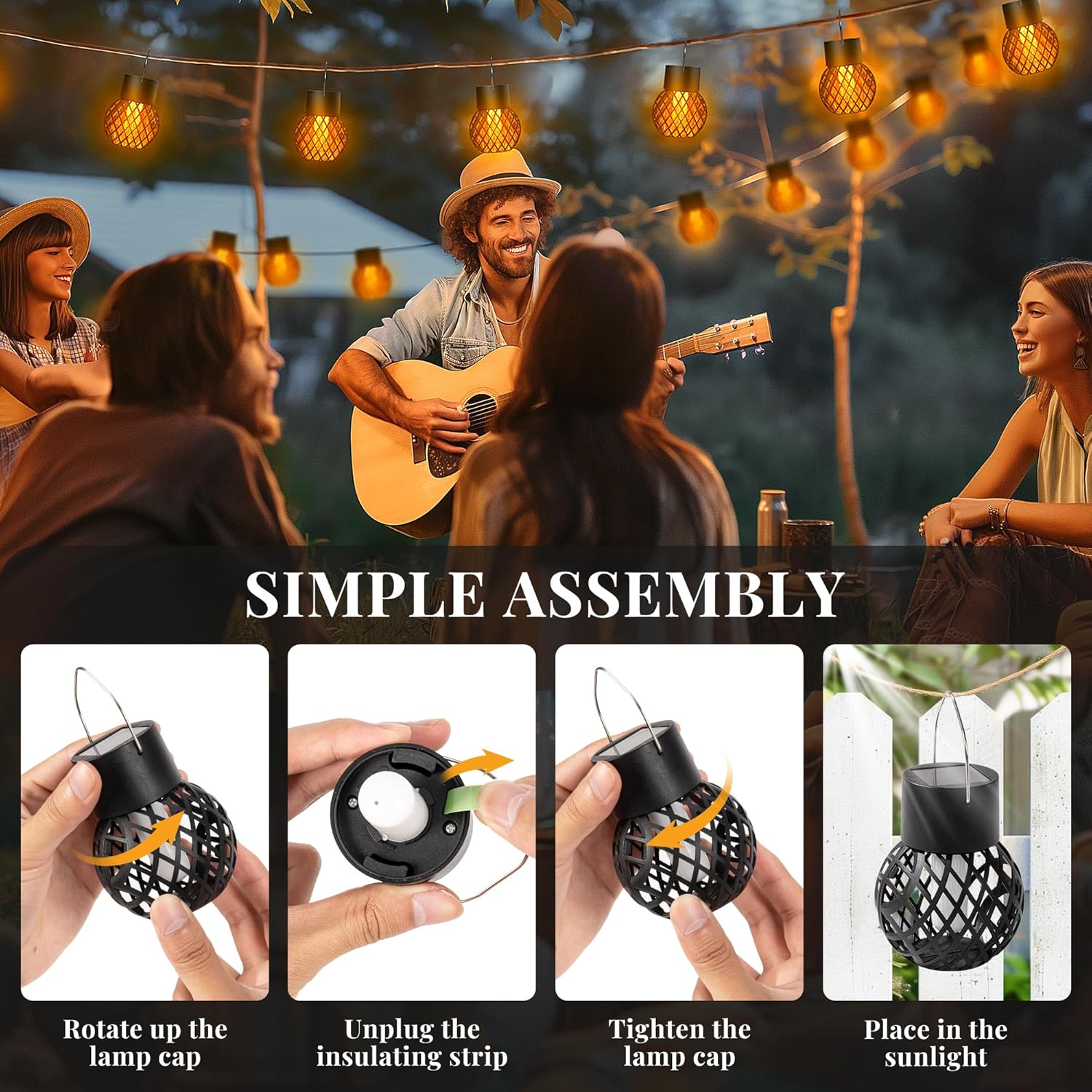 Lampes solaires d'extérieur pour jardin, lot de 8 lampes solaires suspendues à flamme vacillante, étanches - 5