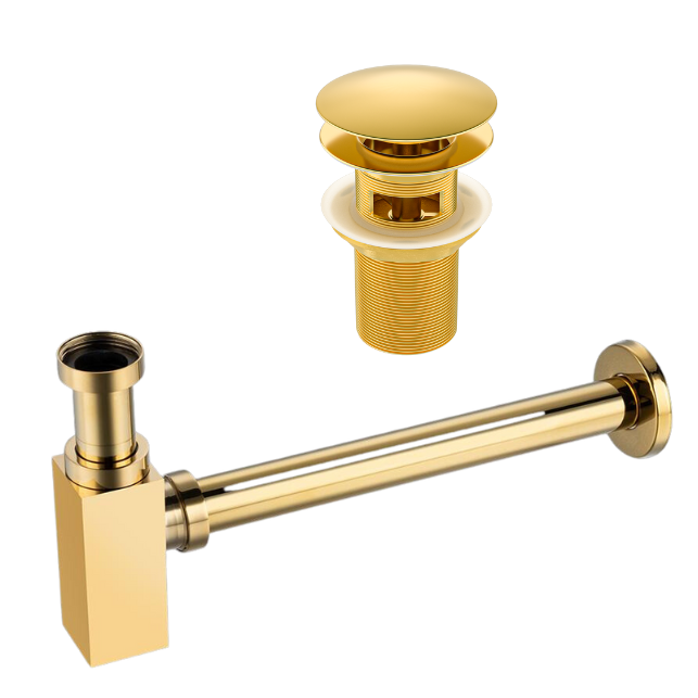 Siphon De Lavabo En Laiton Chromé Avec Tube Et Rosace