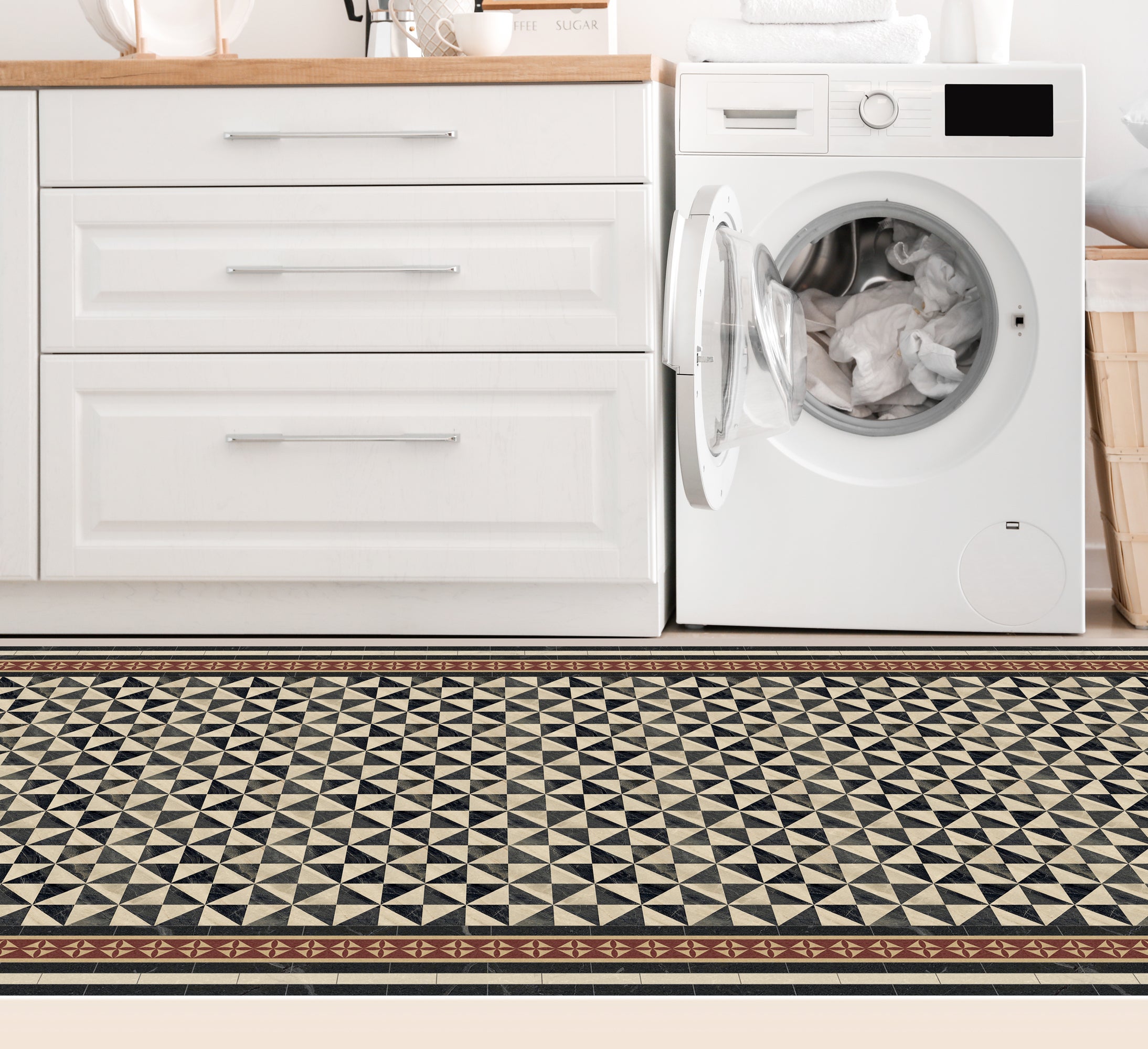 Tapis antidérapant en vinyle Damero Omar 66x250 cm - PVC imprimé, lavable, ignifuge, pour le salon ou la cuisine, style hydraulique - 5