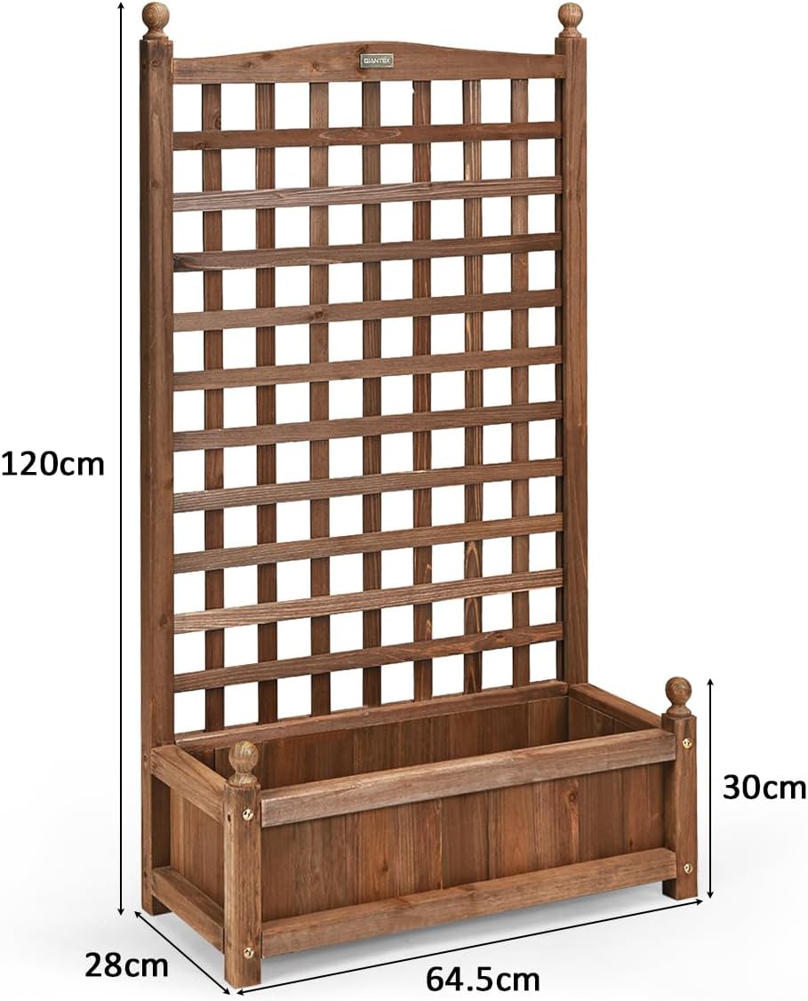Jardinière avec Treillis en Bois de Sapin, Bac à Fleurs Résistant aux Intempéries pour Plante Grimpante Vigne Fleurs, 63,5 x 28 x 122 cm - 3