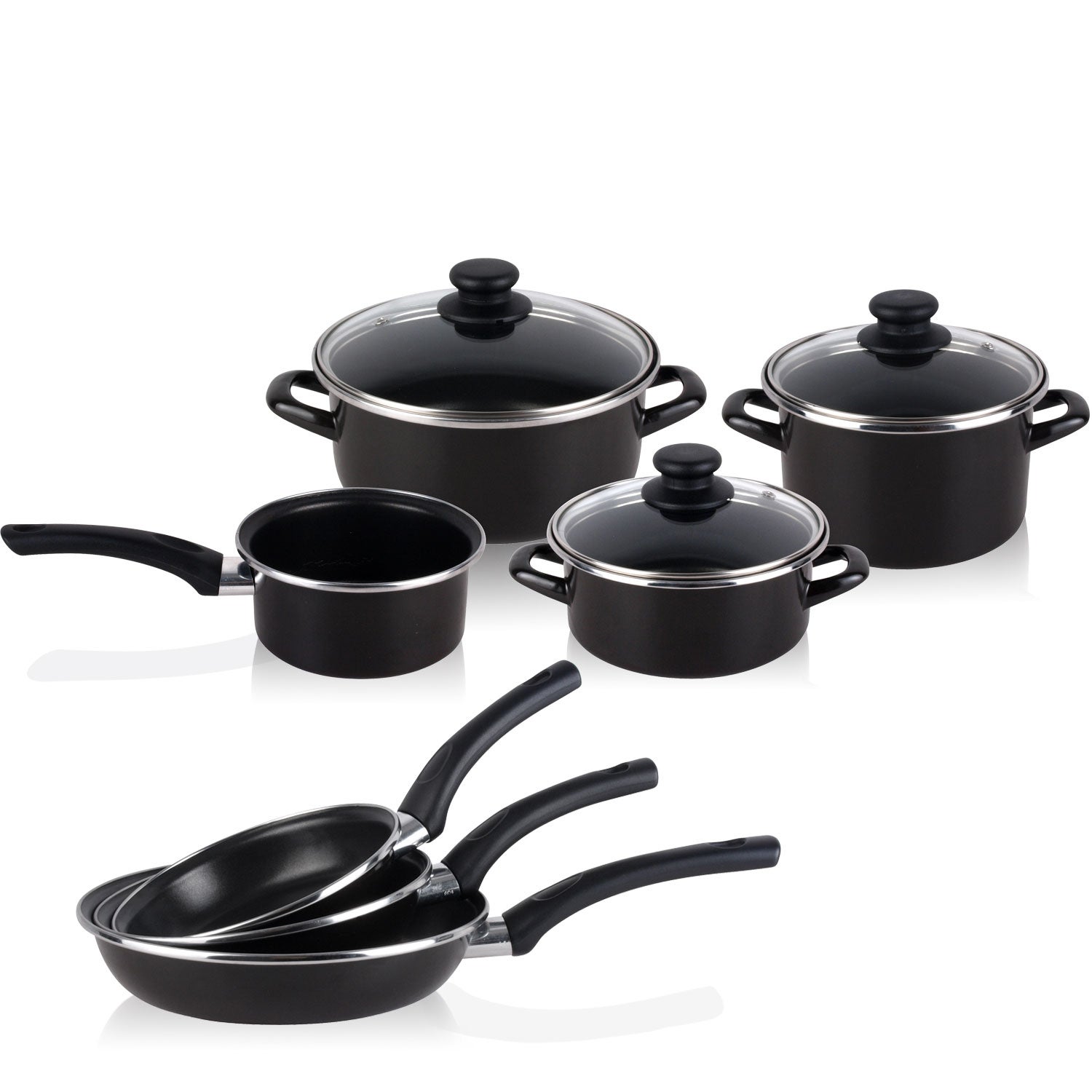 Magefesa  Bateria De Cocina 7 Piezas + Set Juego 3 Sartenes 18-20-24Cm, Acero Vitrificado 820ºc, Libre Pfoa, Kenia Negro , Leroy Merlin
