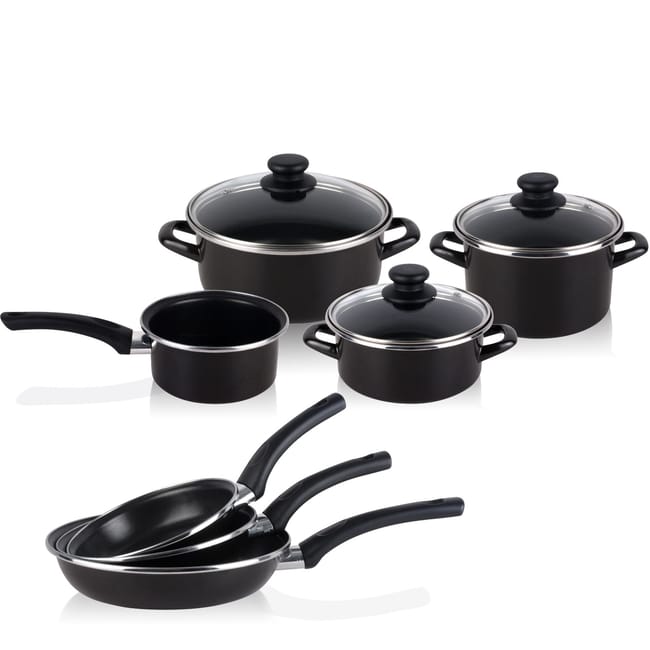 Leroymerlin Batteria da Cucina Induzione Set Pentole 7 Pezzi e 3 Padelle Coperchi in Vetro Magefesa Nero KENIA