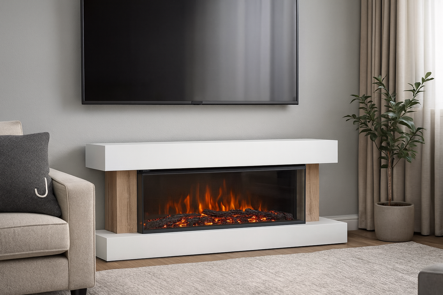 DUPI Chimenea Eléctrica Nero Pro SENZIA | 3 en 1 con Calefacción | 12 Colores Llama | APP Tuya-Smart Life-Alexa | Blanco/Madera | 134x58x21cm - 9