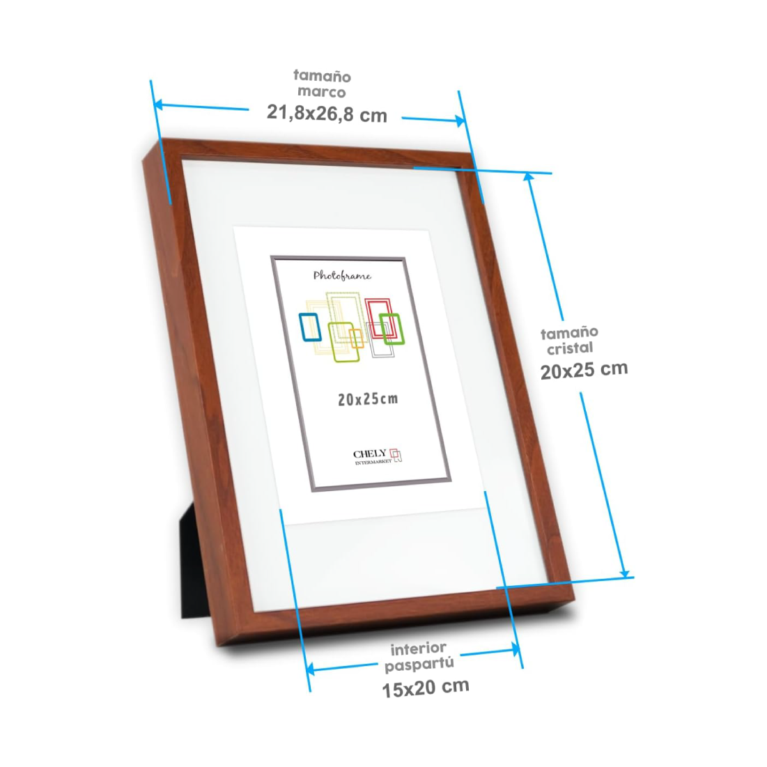 Moldura com passe-partout 20x25cm (Int 15x20cm) Cerejeira MOD 351 moldura ideal para fotografias - 2