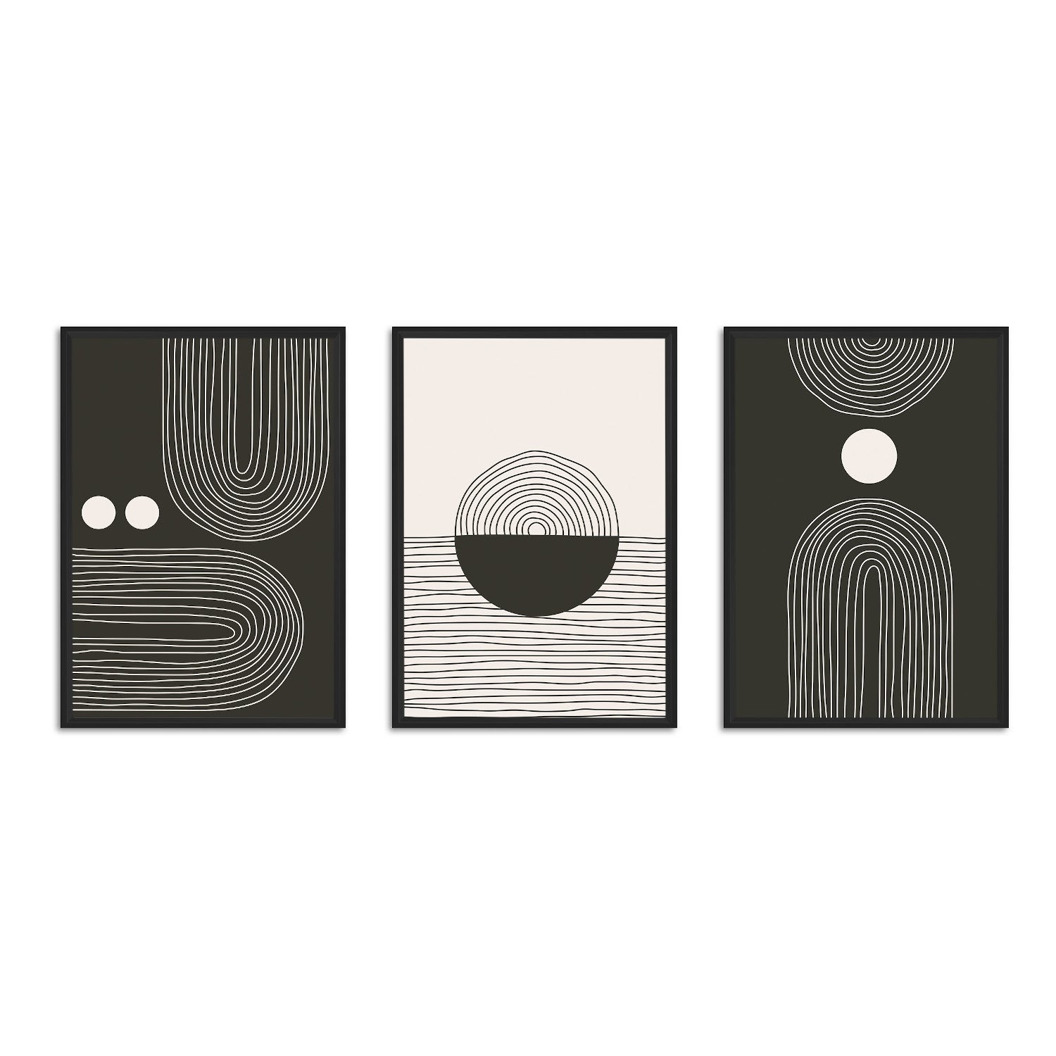 DekoArte - Tableau décoration murale salon NORDIC MINIMALIST ART 50x70 cm x3 pièces - Tableaux avec cadre noir inclus - 2