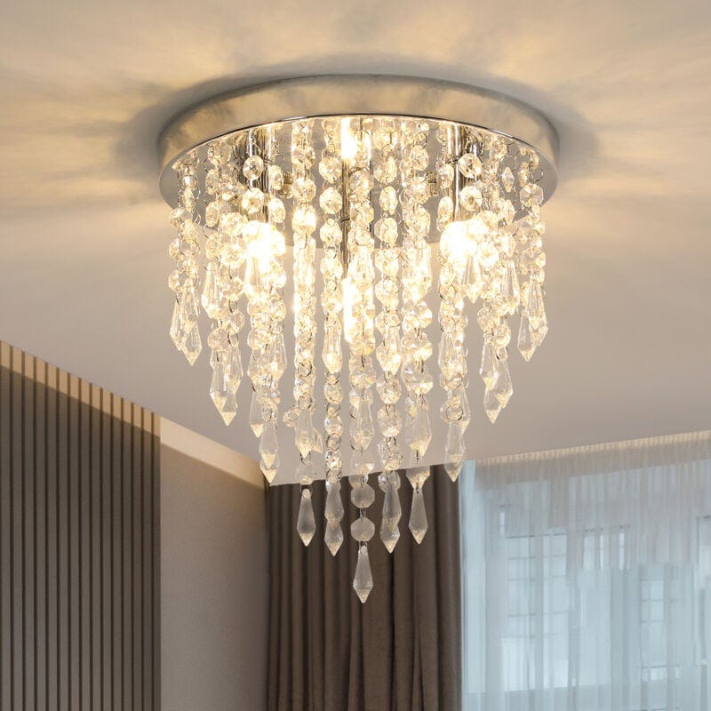 Lampada Da Terra In Cristallo K9 Con Finitura Cromata - 3 Luci E14, Stile Moderno Europeo, Altezza 150cm