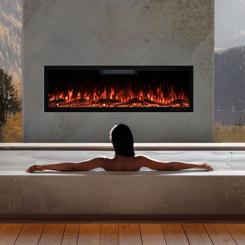 Kominek elektryczny AFLAMO Elite 183 - ogień premium - na ścianę i do zabudowy - 183x46x13 cm - dekoracyjny kominek LED z grzaniem 750/1500 W