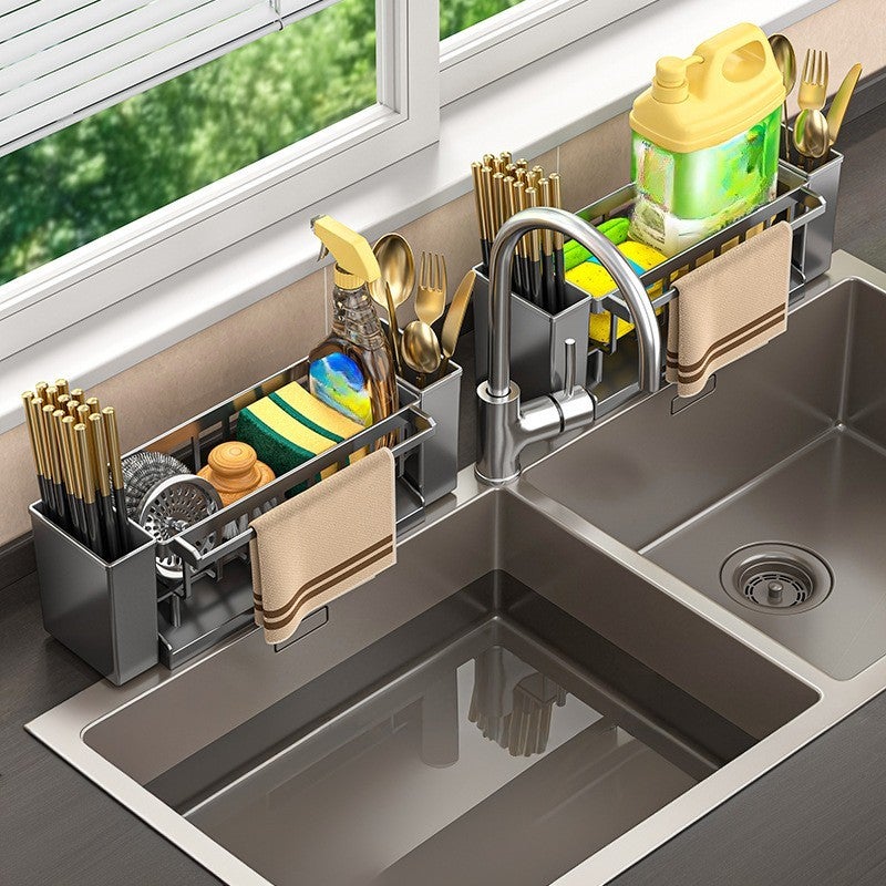 Zestaw 2 wieszaków na szmaty i ociekaczy kuchennych w kolorze ciemnoszarym, 31*9*10,7 cm