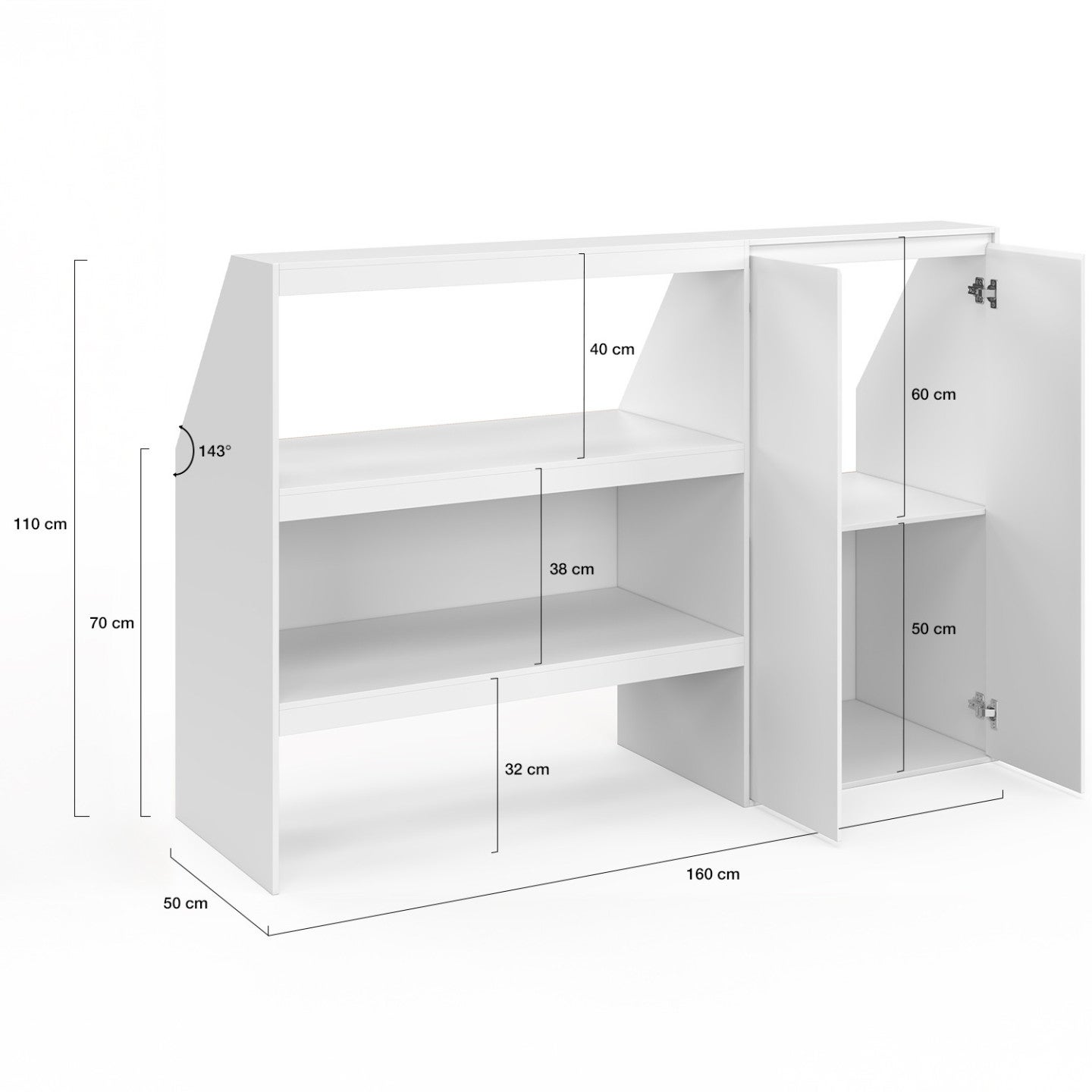 Ensemble étagère 2 niveaux + armoire 2 portes sous pente TOMI blanc - 5