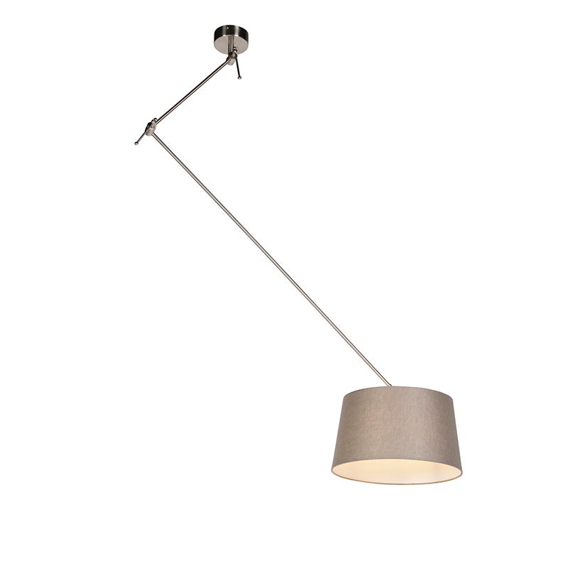 Stalowa lampa wisząca z abażurem z lnu w kolorze taupe 35 cm - Blitz