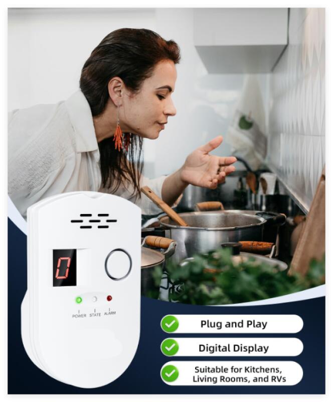 Detector de gas GLP, gas natural urbano, metano, propano y butano Alarma enchufable con pantalla digital para el hogar - 5