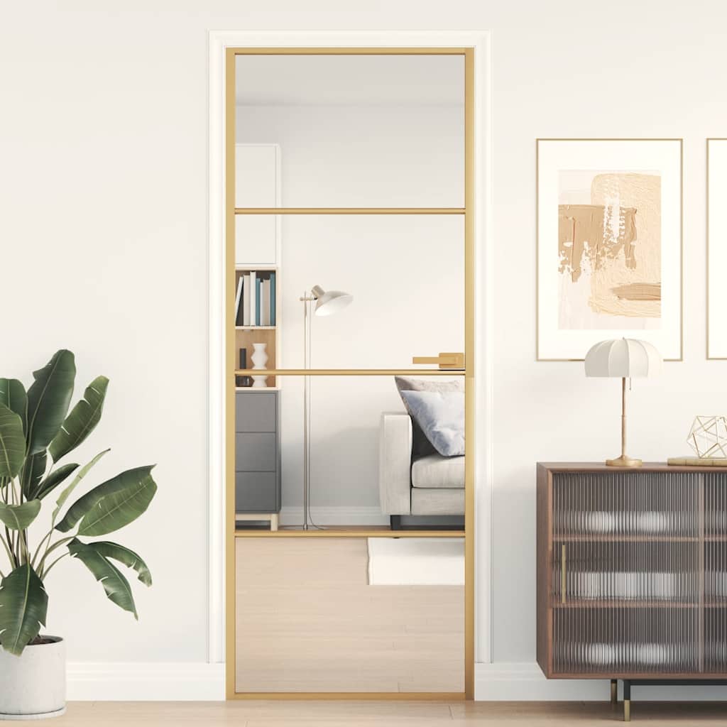 Puerta de interior dorada vidrio templado y aluminio 76x201,5cm vidaxl