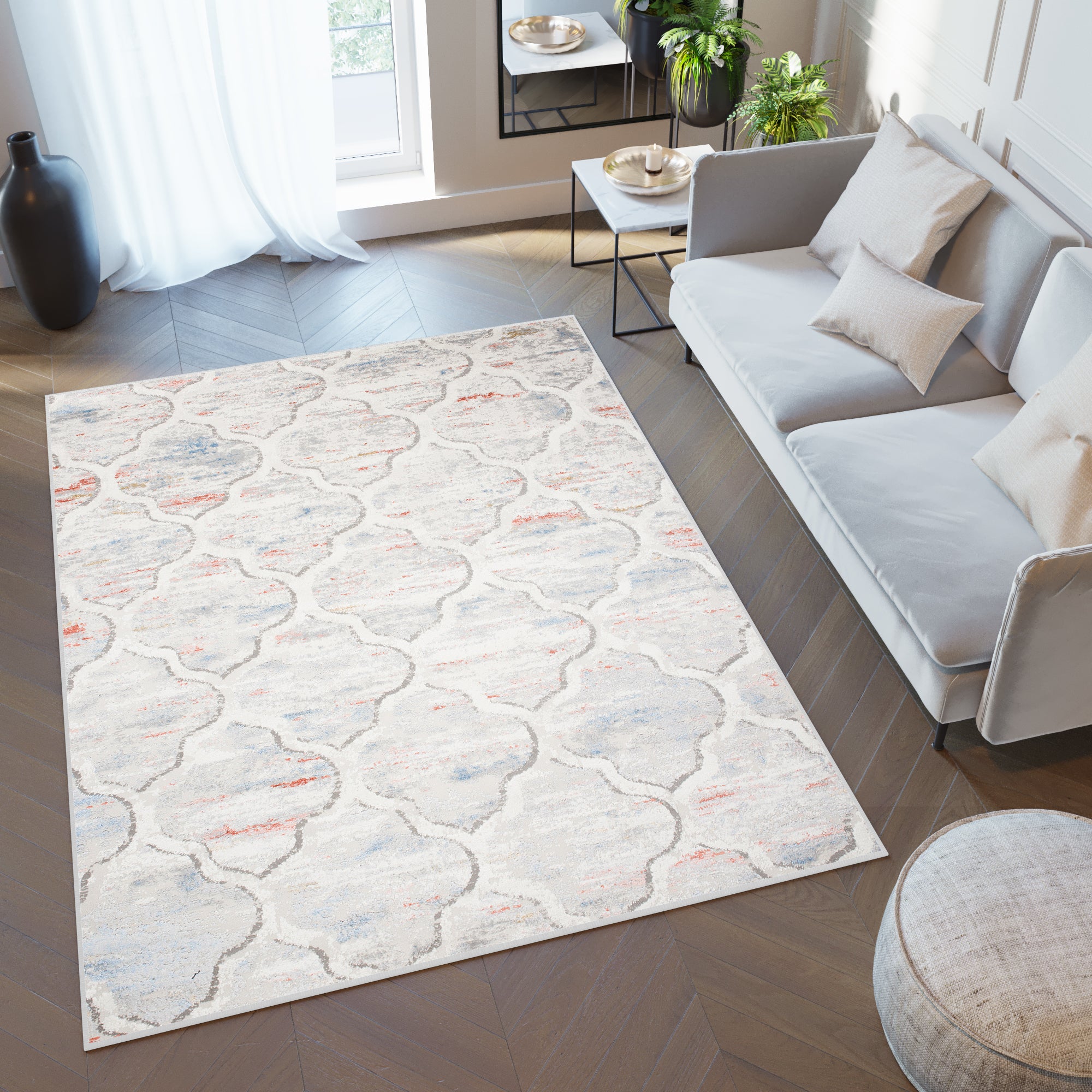 Tapiso valley alfombra para salón habitación crema azul rosa gris treillis suave 300x400