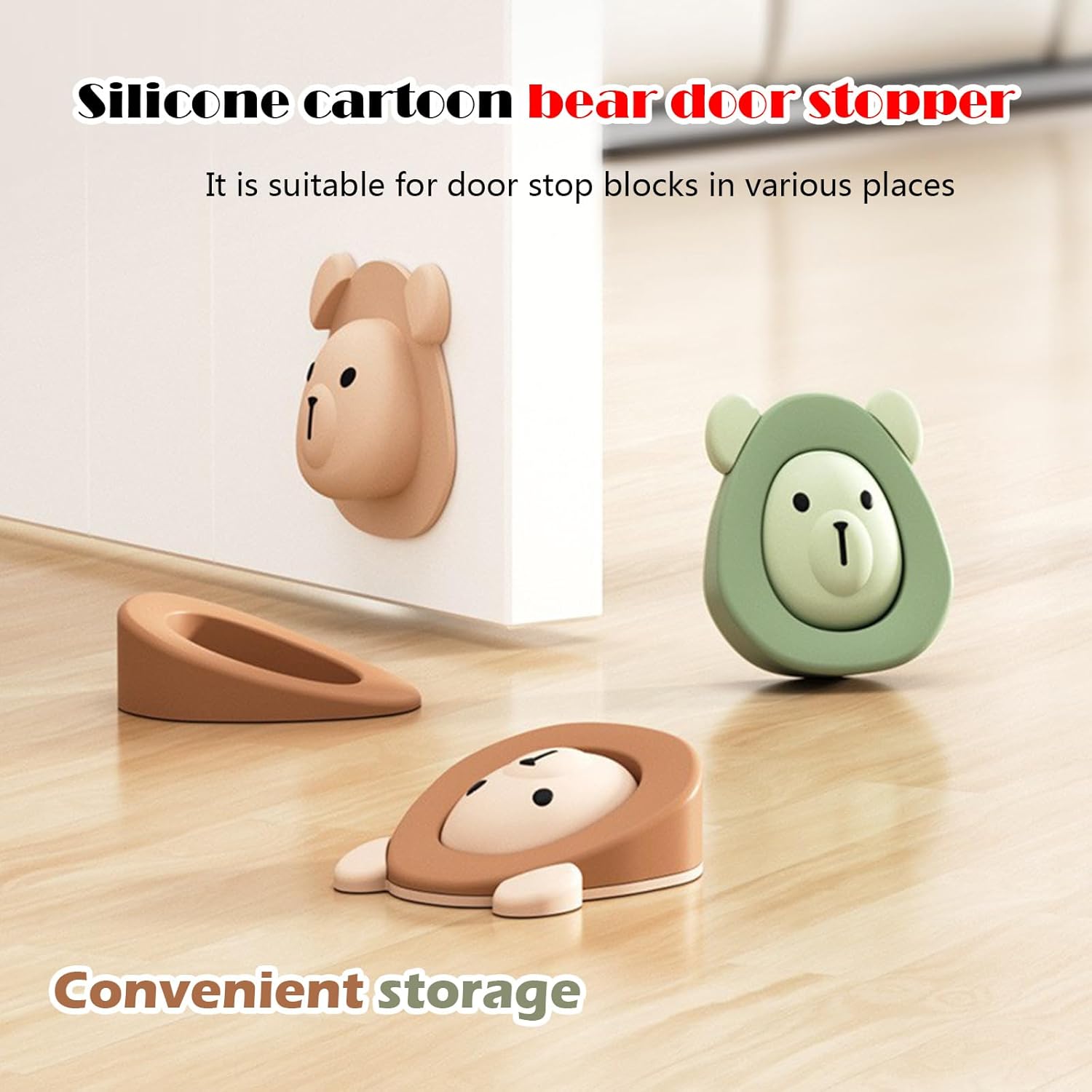 Due supporti fermaporta in gomma e silicone a forma di cuneo, per fermaporta, protezioni per pavimenti e pareti, con base portaoggetti. - 4