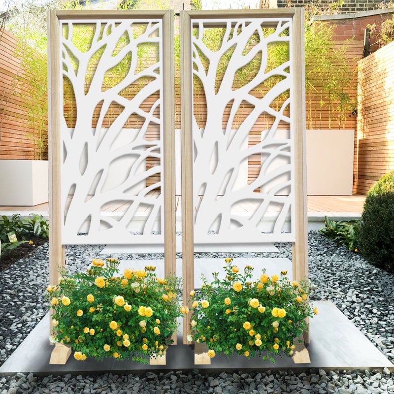 TREES - Ścianka działowa - wolnostojący modułowy parawan - 70x190 cm - Wykonana z drewna i PVC, kolor wnętrza biały