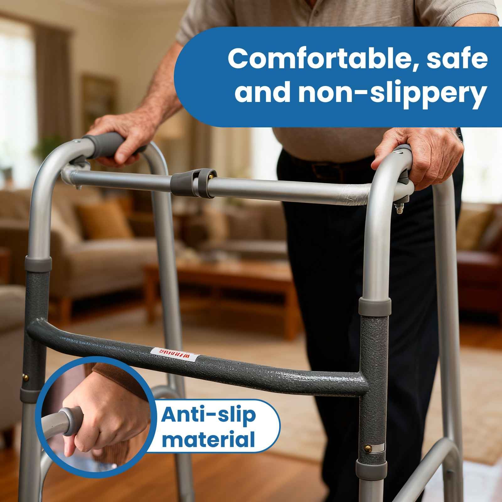 Déambulateur pliable léger à hauteur réglable, design antidérapant et charge 100 kg pour marche sécurisée - 4