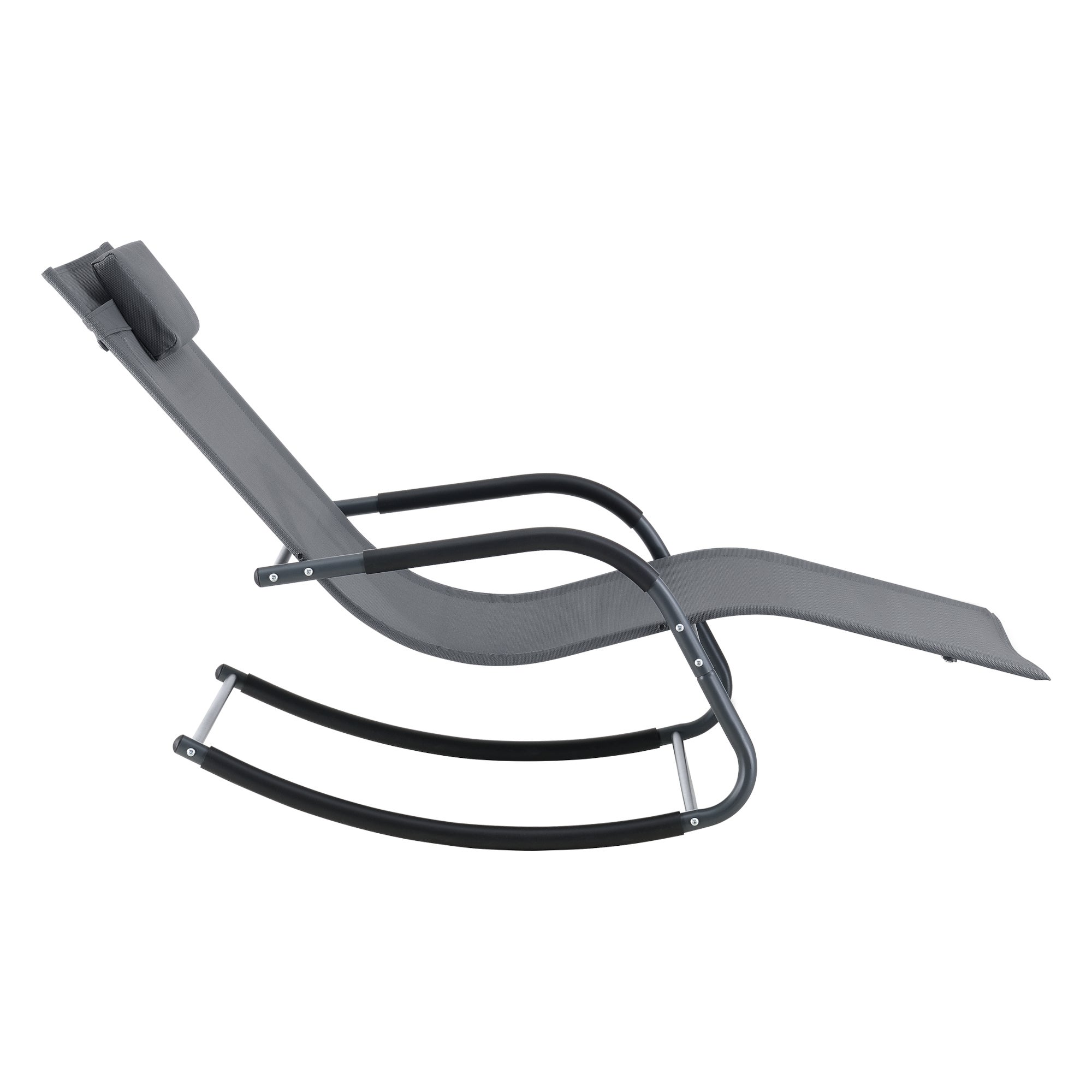 Set di 2 Lettini Prendisole a Dondolo con Cuscino Poggiatesta Rimovibile 2 Sedie a Sdraio Oscillante per Giardino/Balcone - Grigio Scuro - 4