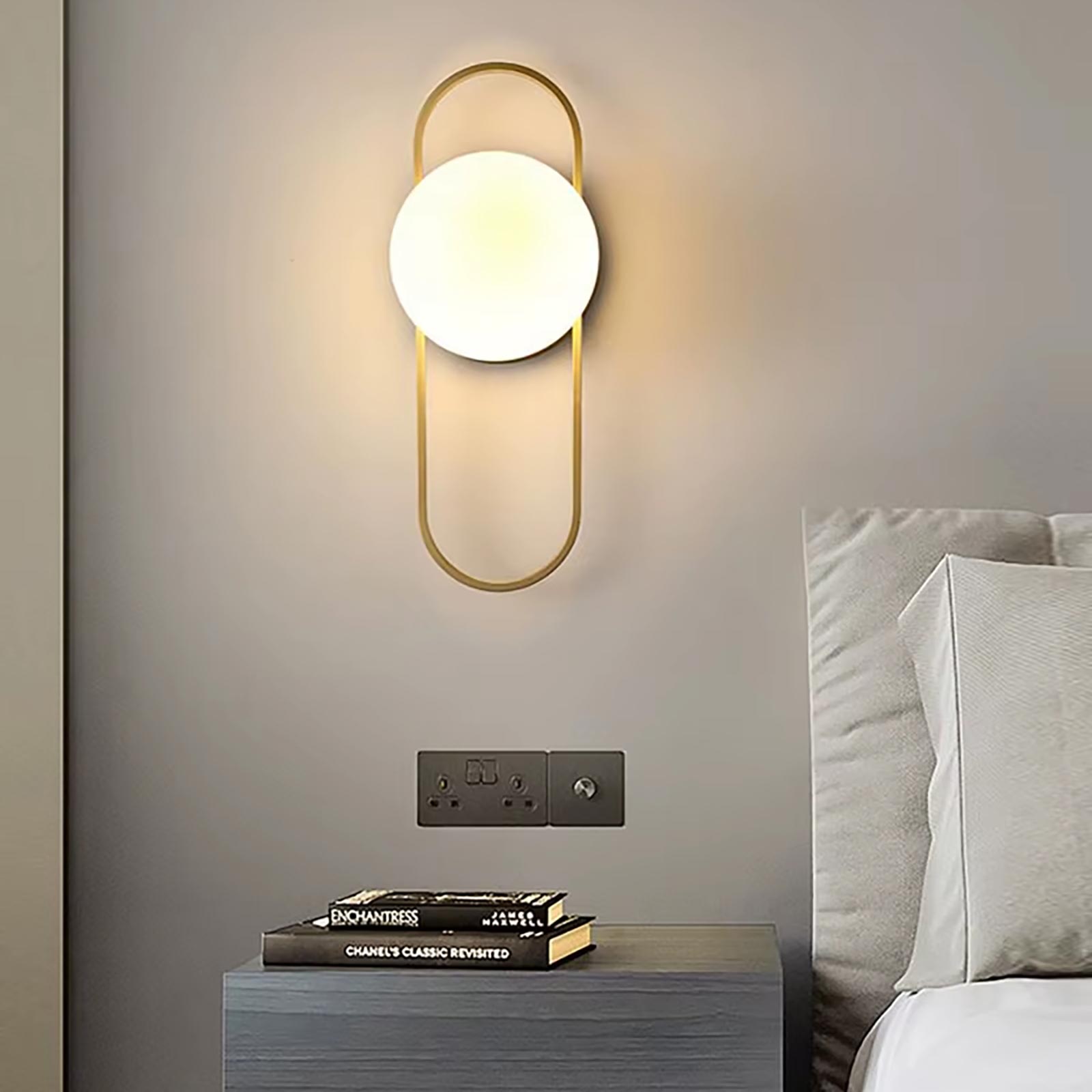 Lámpara de pared decorativa, lámpara de pared de bronce, pantalla LED G9, bola blanca, luz de entrada, dormitorio, sala de estar, 230V - 7