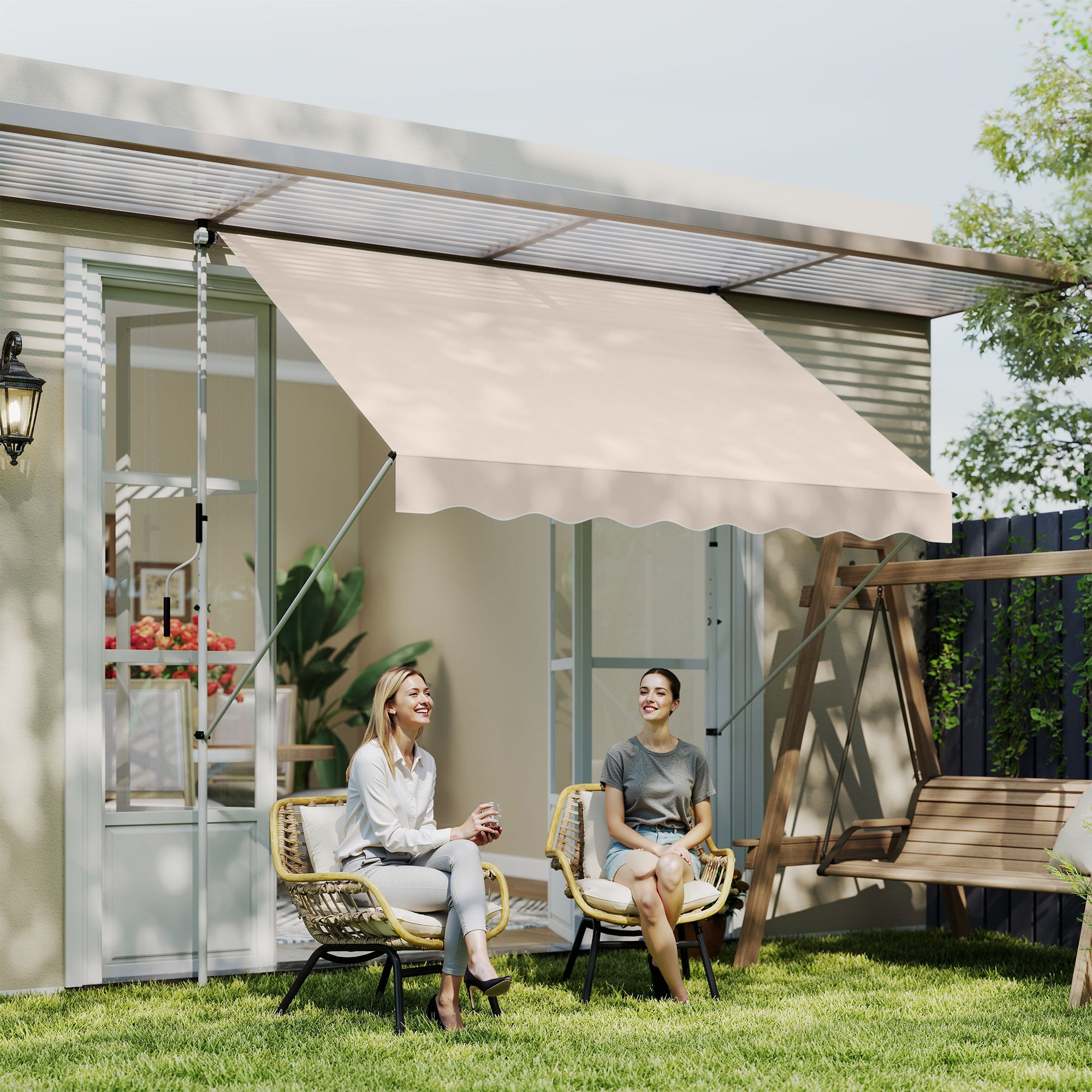 Store banne rétractable manuellement, 3 mètres de long x 1,5 mètre de large, sans perçage, inclinaison et hauteur réglables, résistant aux UV. - 3