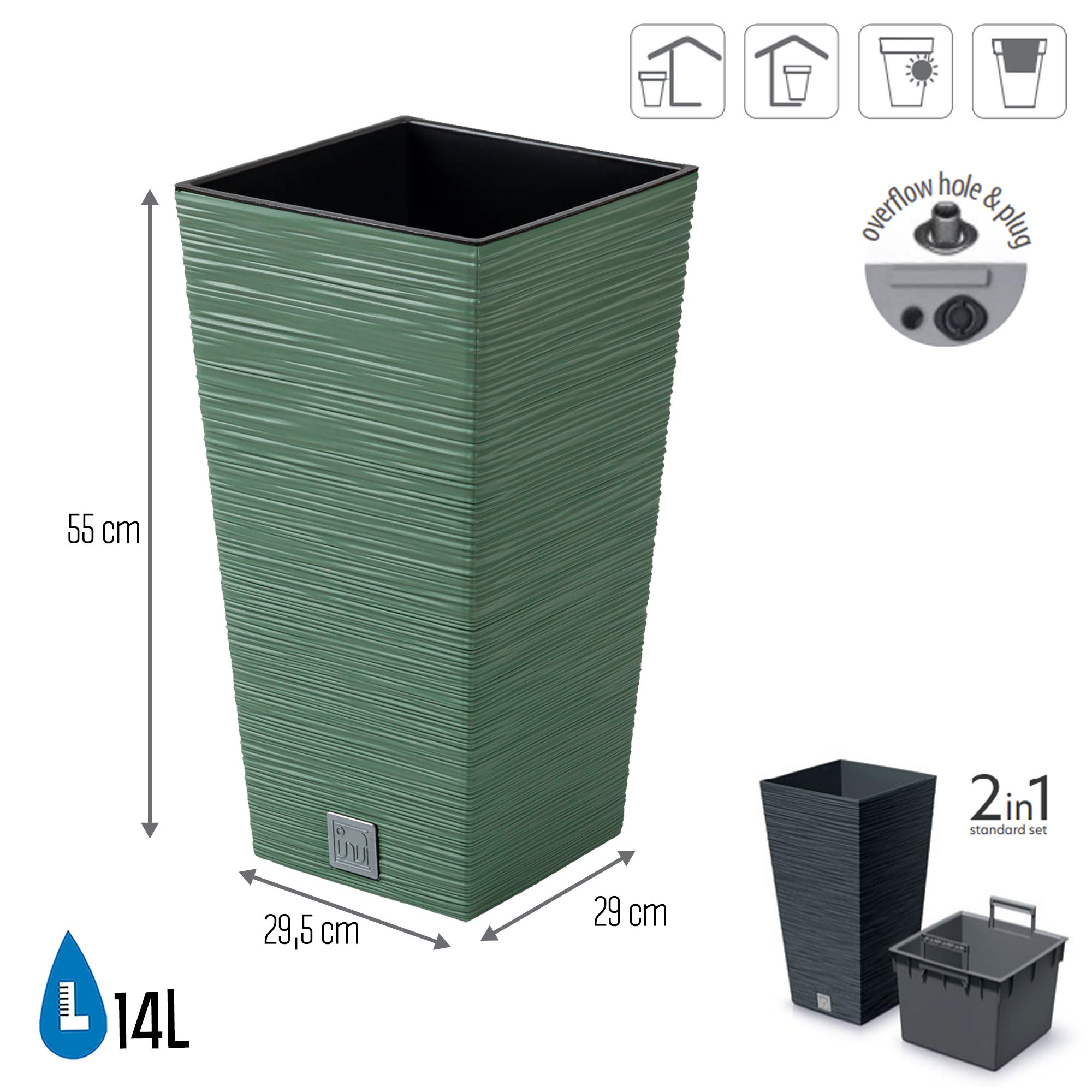 Vaso cuadrado con riserva acqua 14 L cemento - FURU | Leroy Merlin