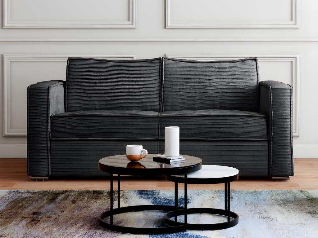 Sofá cama de 4 plazas con apertura italiana de pana gris antracita - medida del colchón: 160 cm - colchón de 14 cm loreto