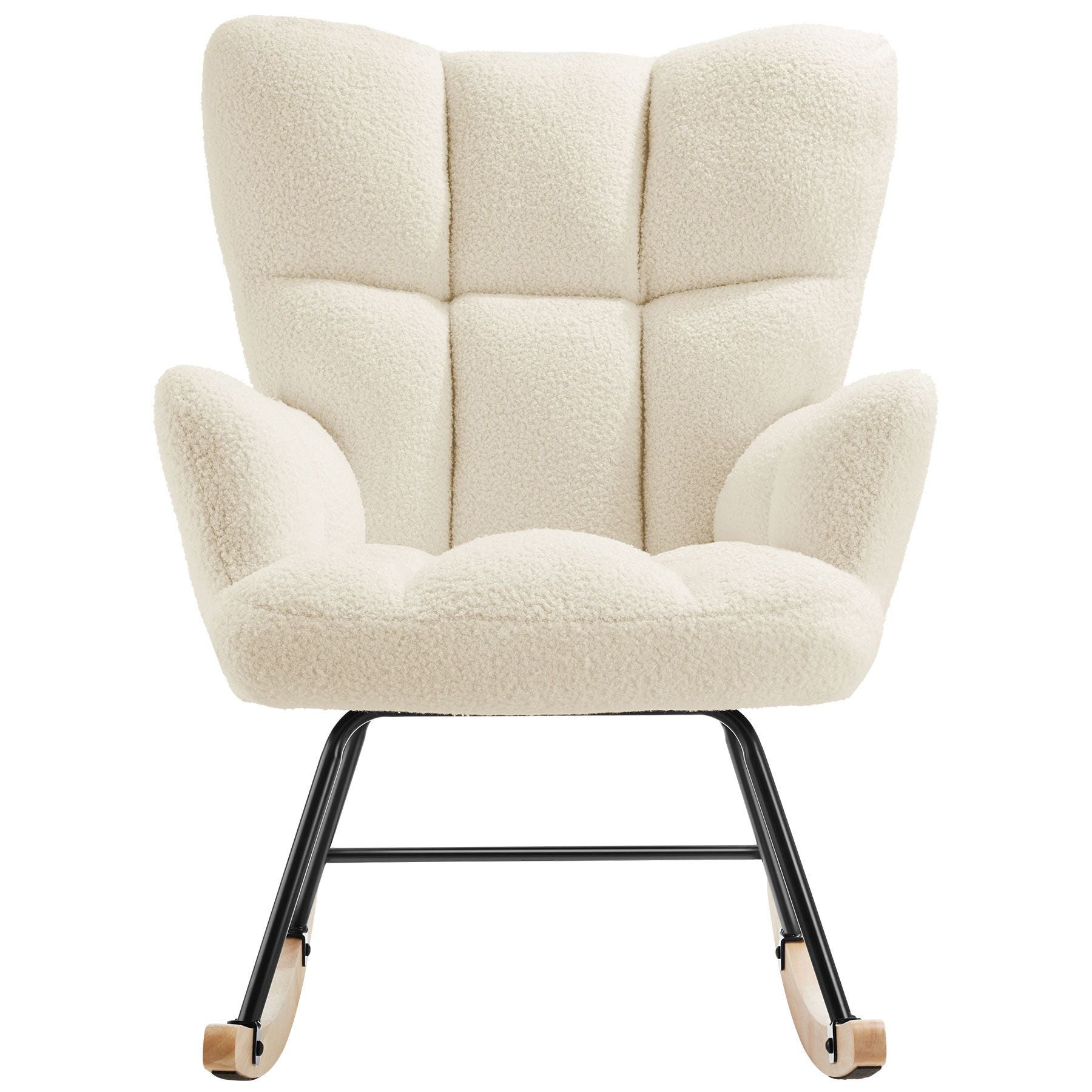 Fauteuil à bascule rembourré avec revêtement en tissu bouclé doux et grand dossier 120kg maximum TECTAKE - 3