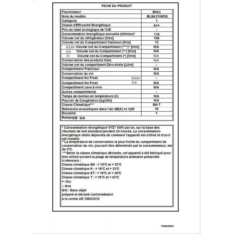 Beko BLSA210M3SN frigorifero Da incasso 198 L F Bianco - 2