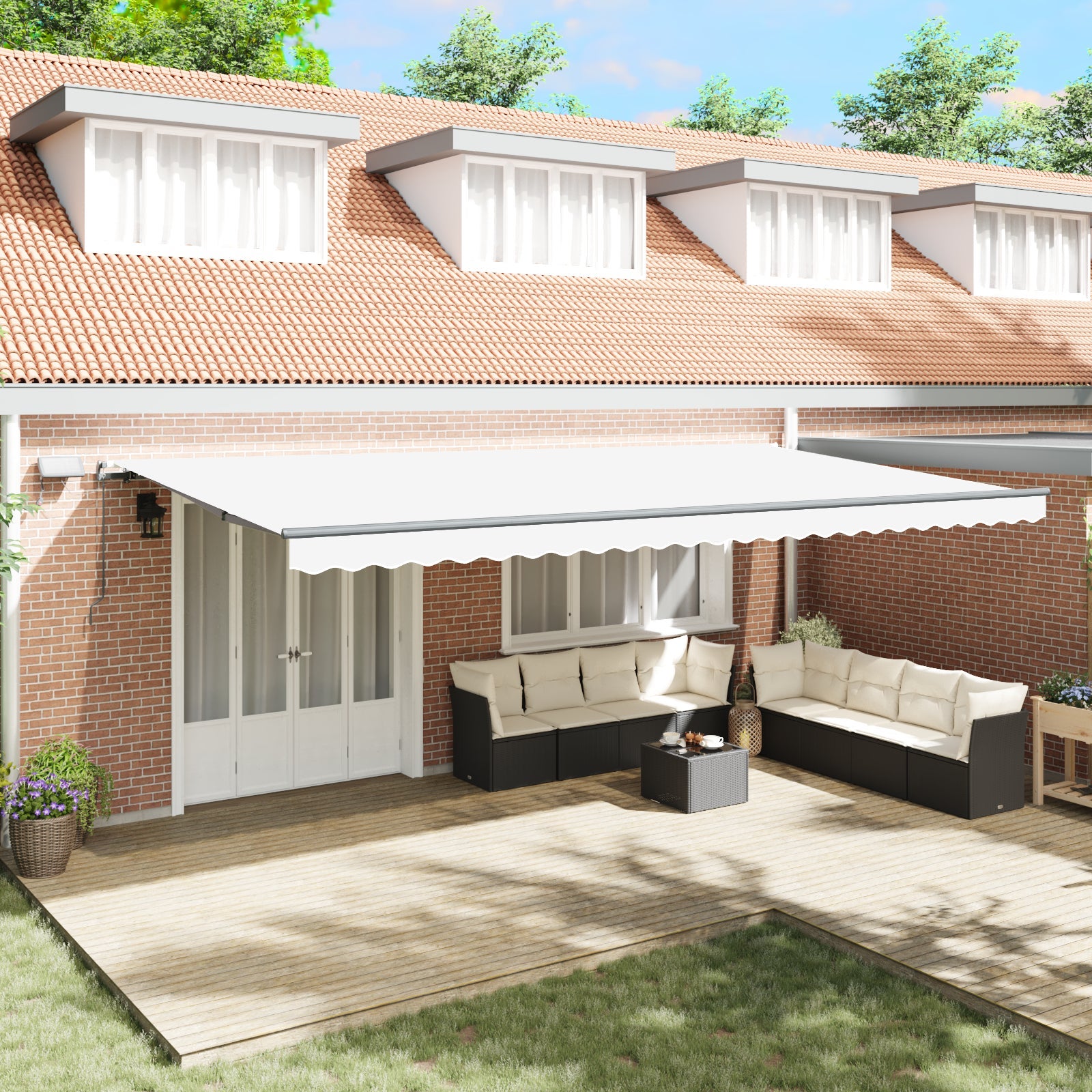 Toldo manual retráctil vidaxl con led blanco 600x300 cm, tela de reemplazo para toldo vidaxl de 6x3 m blanco