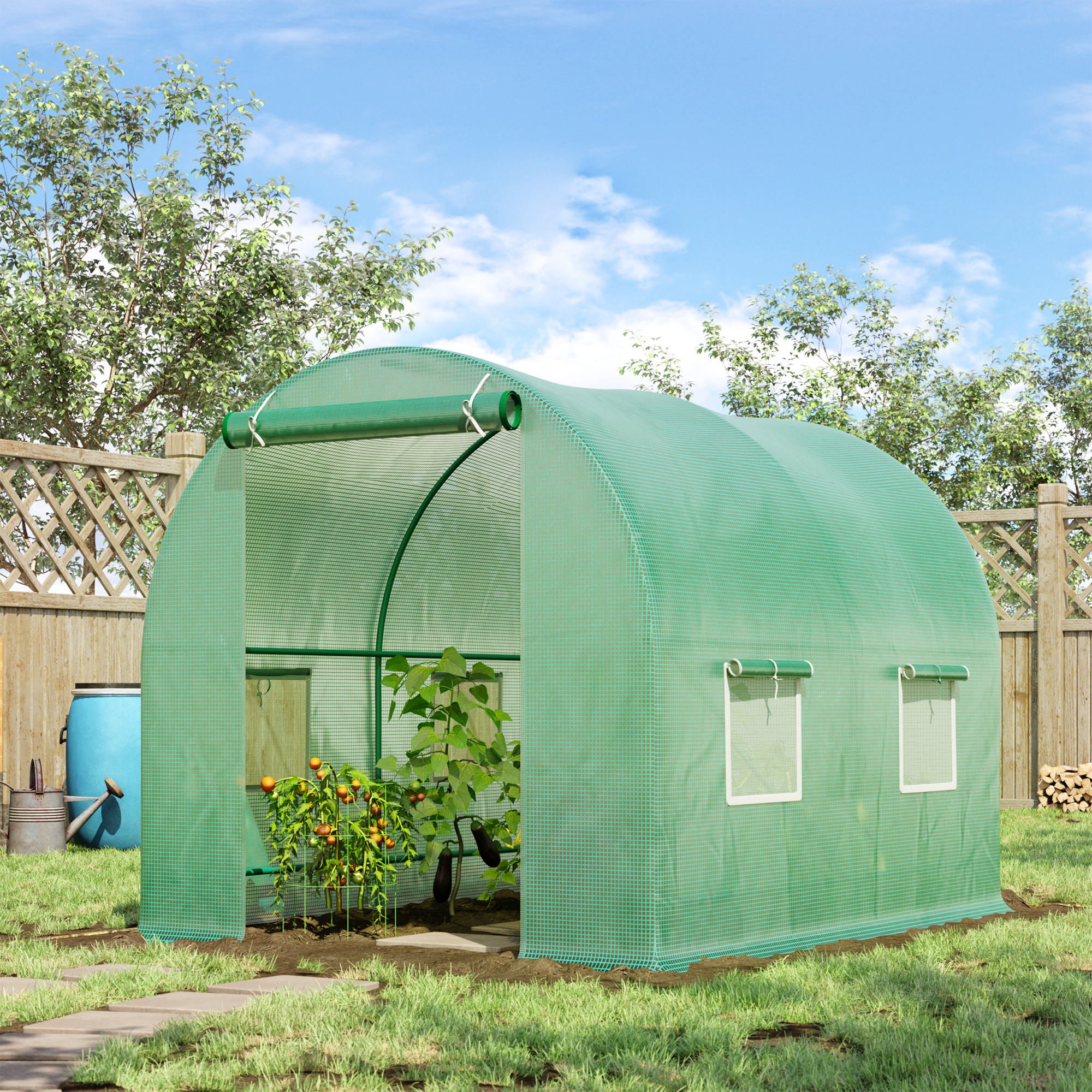 Serre de Jardin Tunnel 5 m² 2,5L x 2l x 2H m Acier renforcé Ø 1,8 cm + PE Haute densité 140 g/m² fenêtres Porte déroulante Vert - 3
