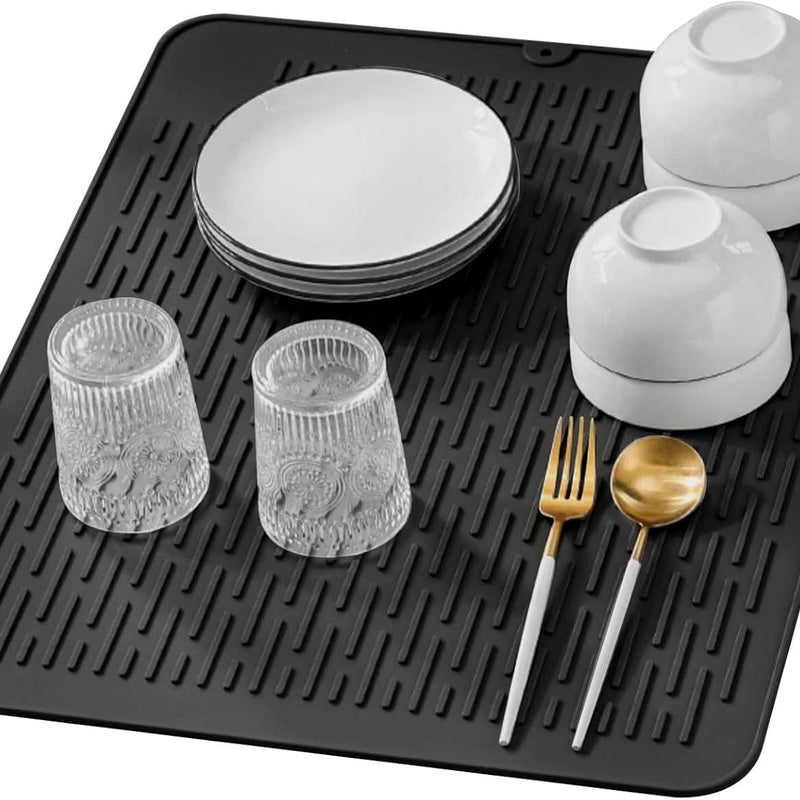 Mata do ociekania naczyń, odporna na ciepło i antypoślizgowa, nadająca się do prania w pralce, 40 x 30 cm (czarna)