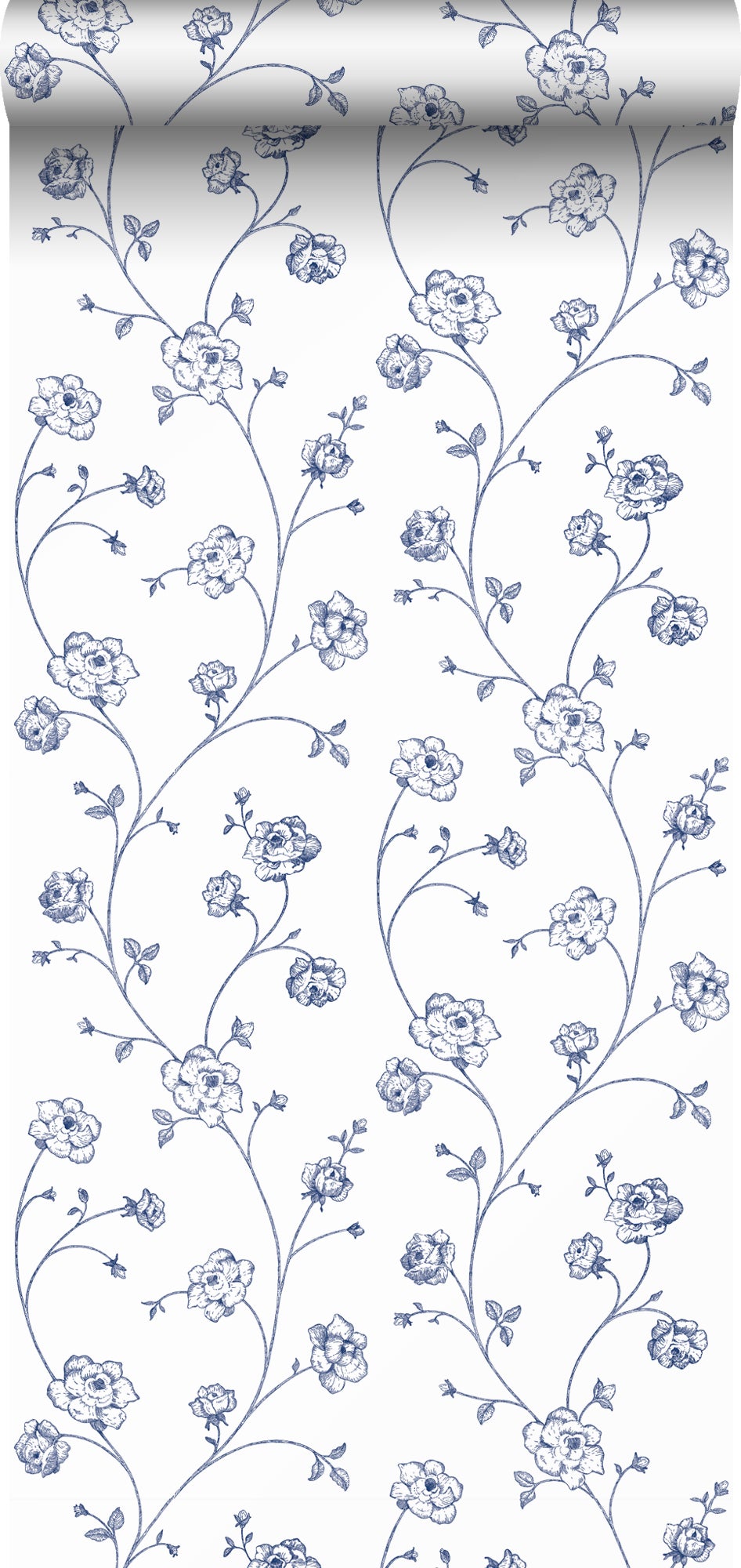 Tapeta róże toile de jouy białymIniebieskim - 53 cm x 10.05 m - ESTAHOME