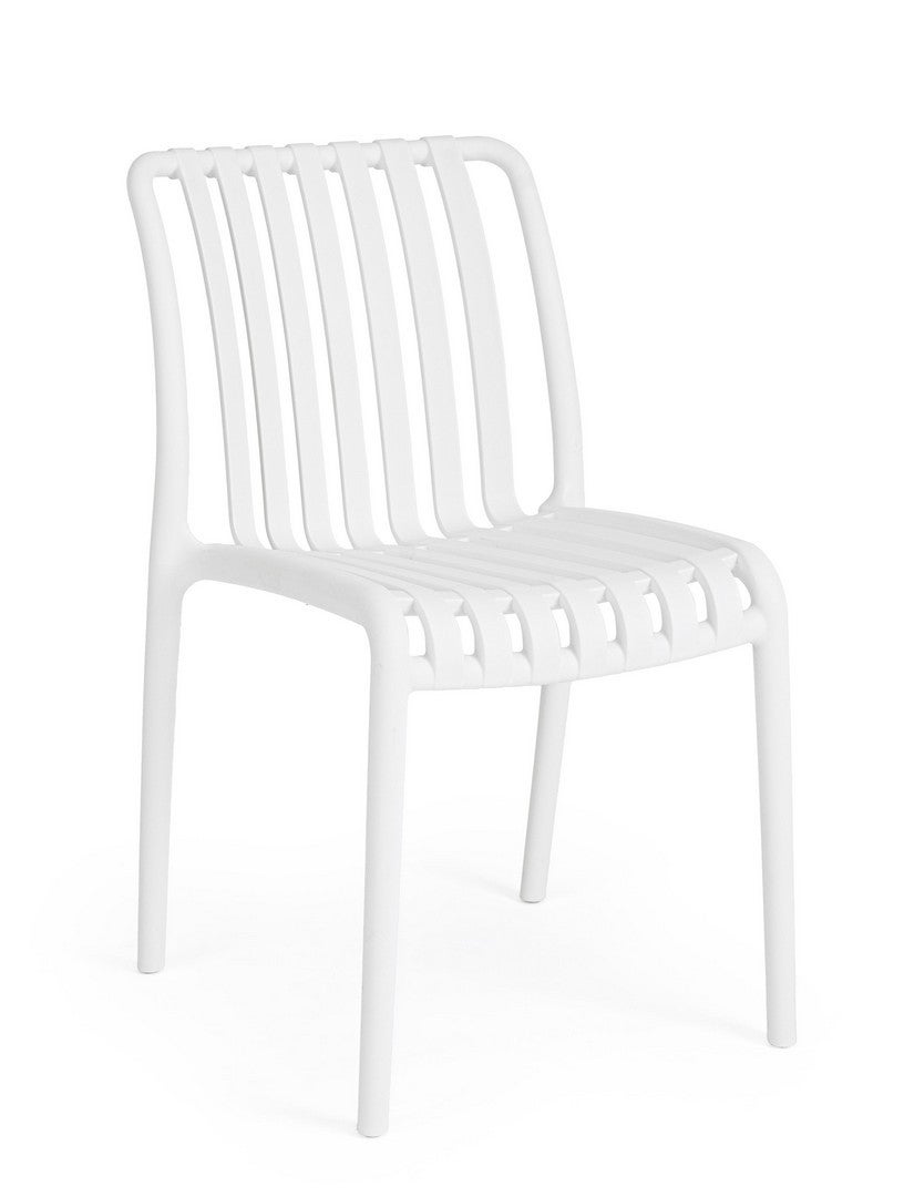 Zestaw 4 krzeseł z polipropylenu, odpornych na promienie ultrafioletowe, w kolorze białym, do użytku wewnątrz i na zewnątrz