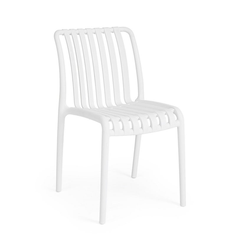 Zestaw 4 krzeseł z polipropylenu, odpornych na promienie ultrafioletowe, w kolorze białym, do użytku wewnątrz i na zewnątrz