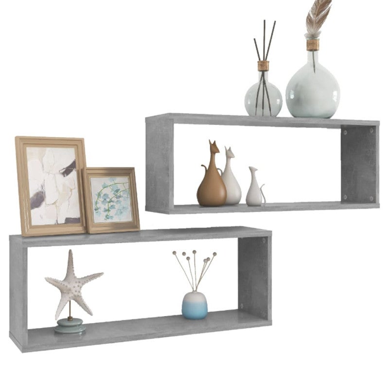 vidaXL Mensole Parete a Cubo 2pz Grigio Cemento 60x15x23cm Multistrato - 3