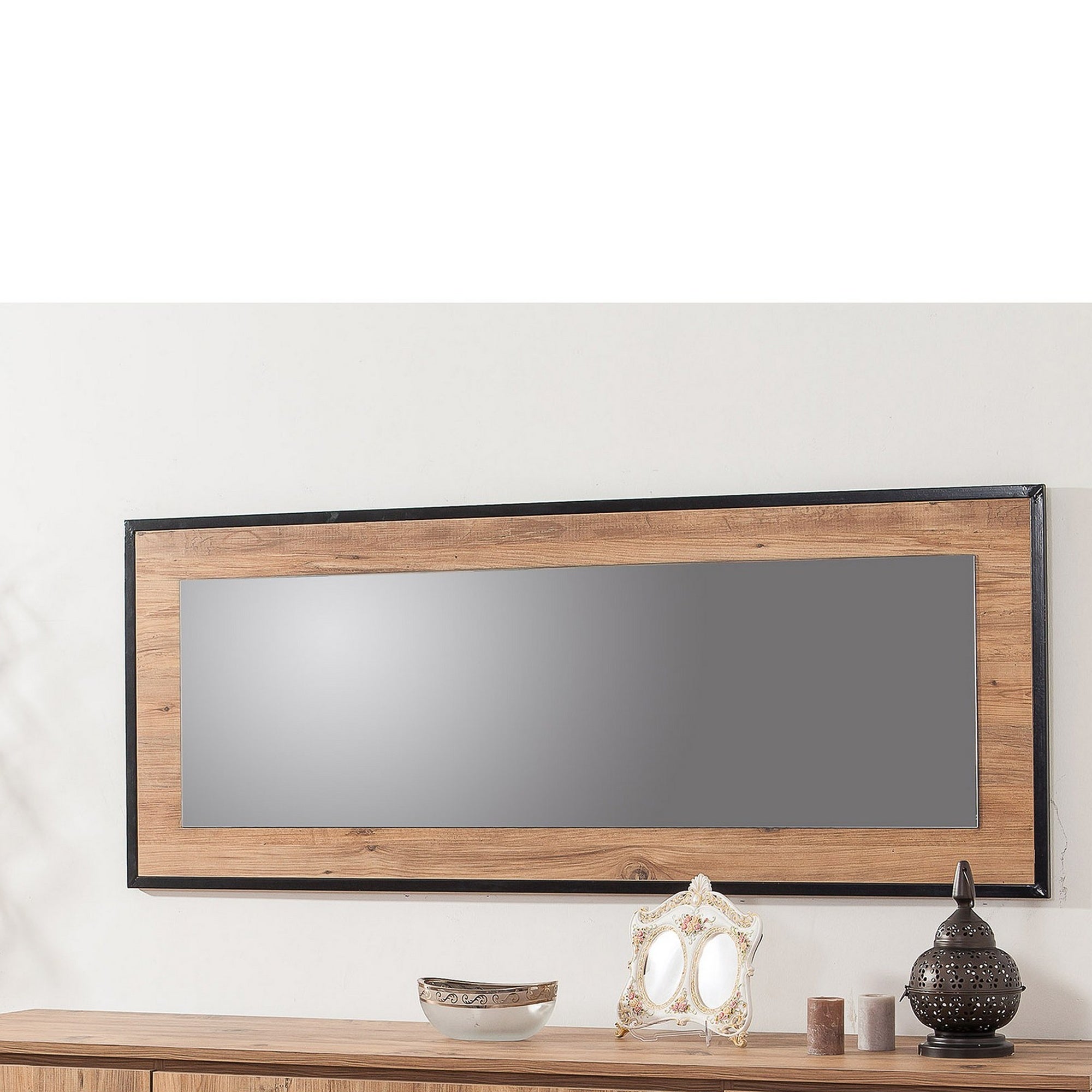 Specchio, Truciolare 100% impiallacciato melaminico, colore pino atlantico nero - 3