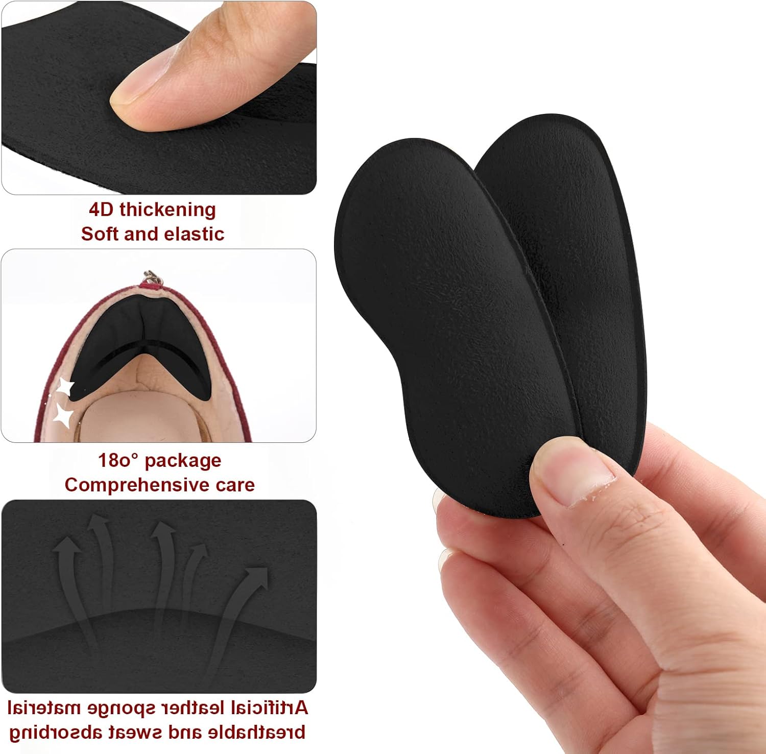(Noir) 4 paires de coussinets de talon auto-adhésifs pour chaussures larges et surdimensionnées : empêchent les glissements et les ampoules dues aux - 4