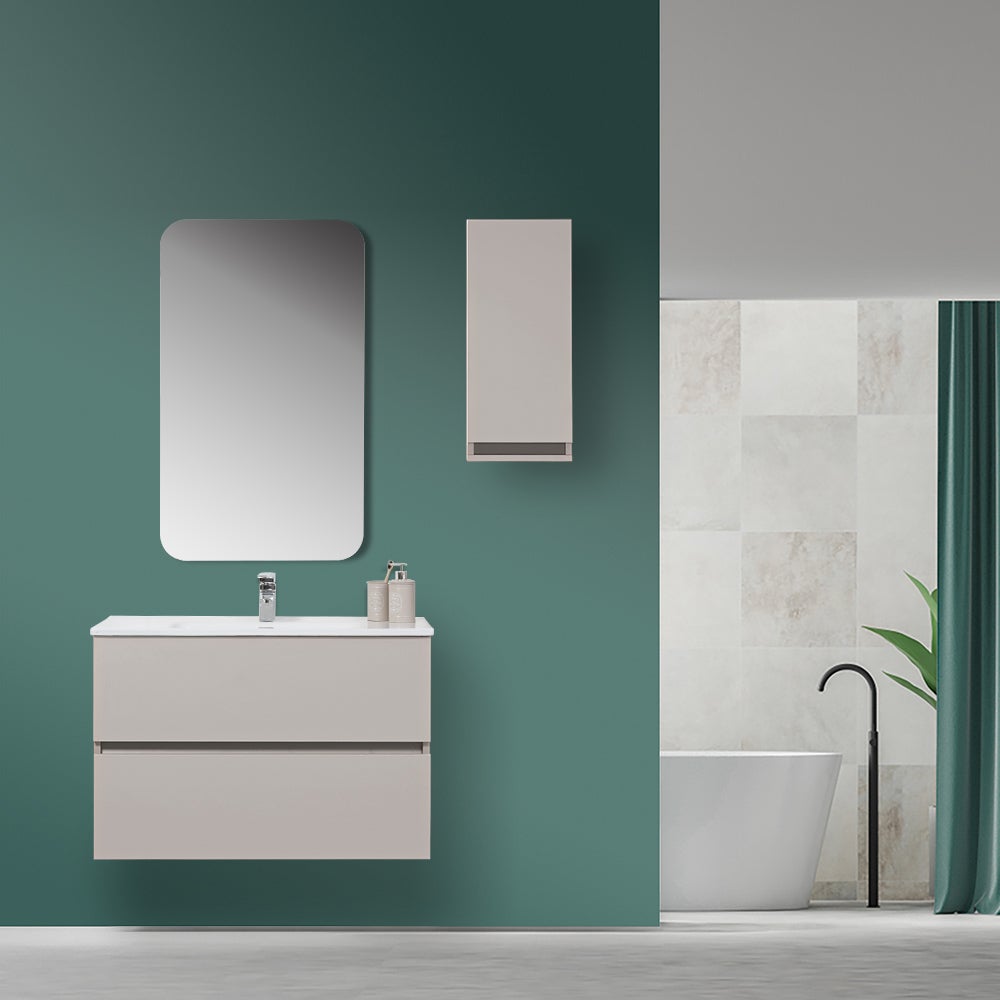 Tortora Pastello 90x47 Meuble de salle de bain suspendu Meuble moderne avec miroir - 2