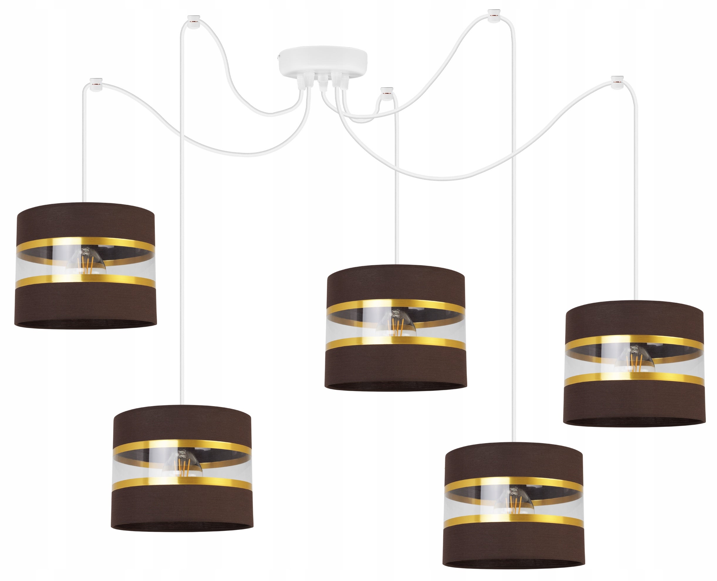 Lampa sufitowa wisząca Spider Elegance Gold boho 5xE27 abażur walec biało/brązowy Light Home LH