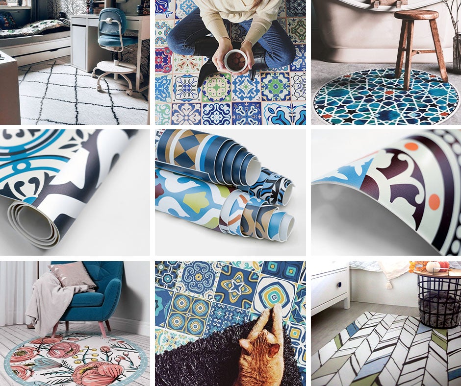 Tapis en vinyle rond, tapis vinylique fleurs fines et branches boho 50x50 cm ArtPrintCave - 7