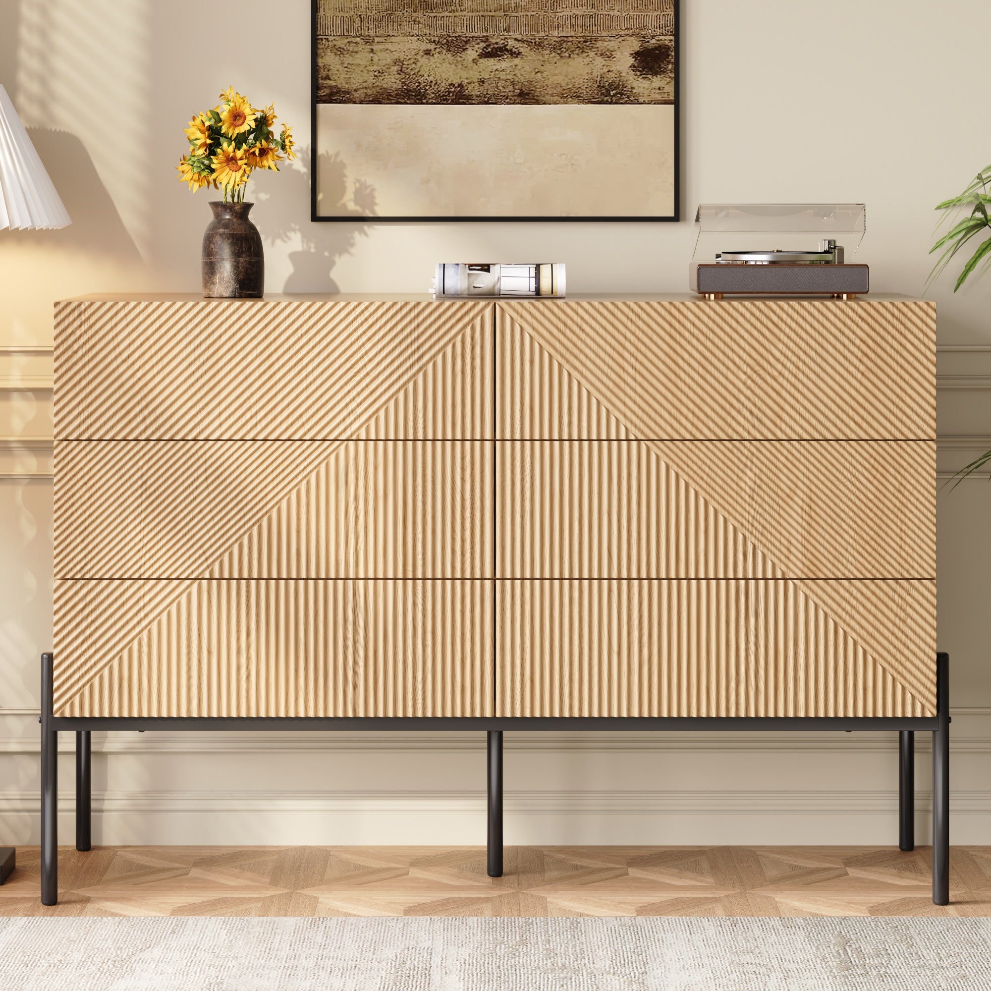 Commode 6 Tiroirs 115 cm, Meuble de Rangement avec Structure ...