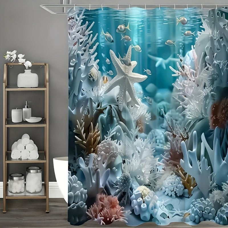 1 zasłona prysznicowa z nadrukiem w kolorze błękitu oceanu 80*180 cm, wodoodporna zasłona prysznicowa z 12 plastikowymi haczykami, można prać w pralce