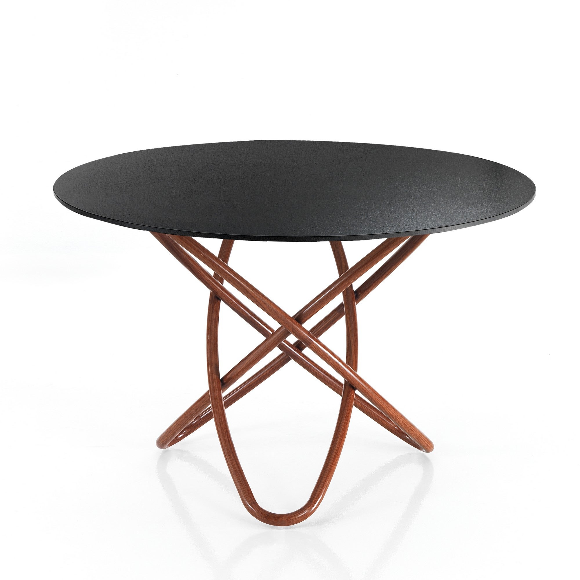 Stół HULA HOOP WOOD - SLATE – metal w kolorze orzecha włoskiego, matowa ceramika łupkowa, wys. 76 cm, Ø 110 cm, 6 miejsc, do jadalni