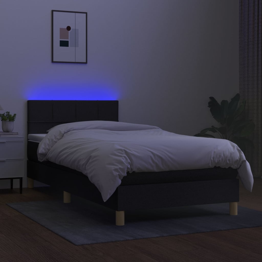Maison Exclusive - Sommier à lattes de lit avec matelas et LED Noir 90x200cm Tissu - 4