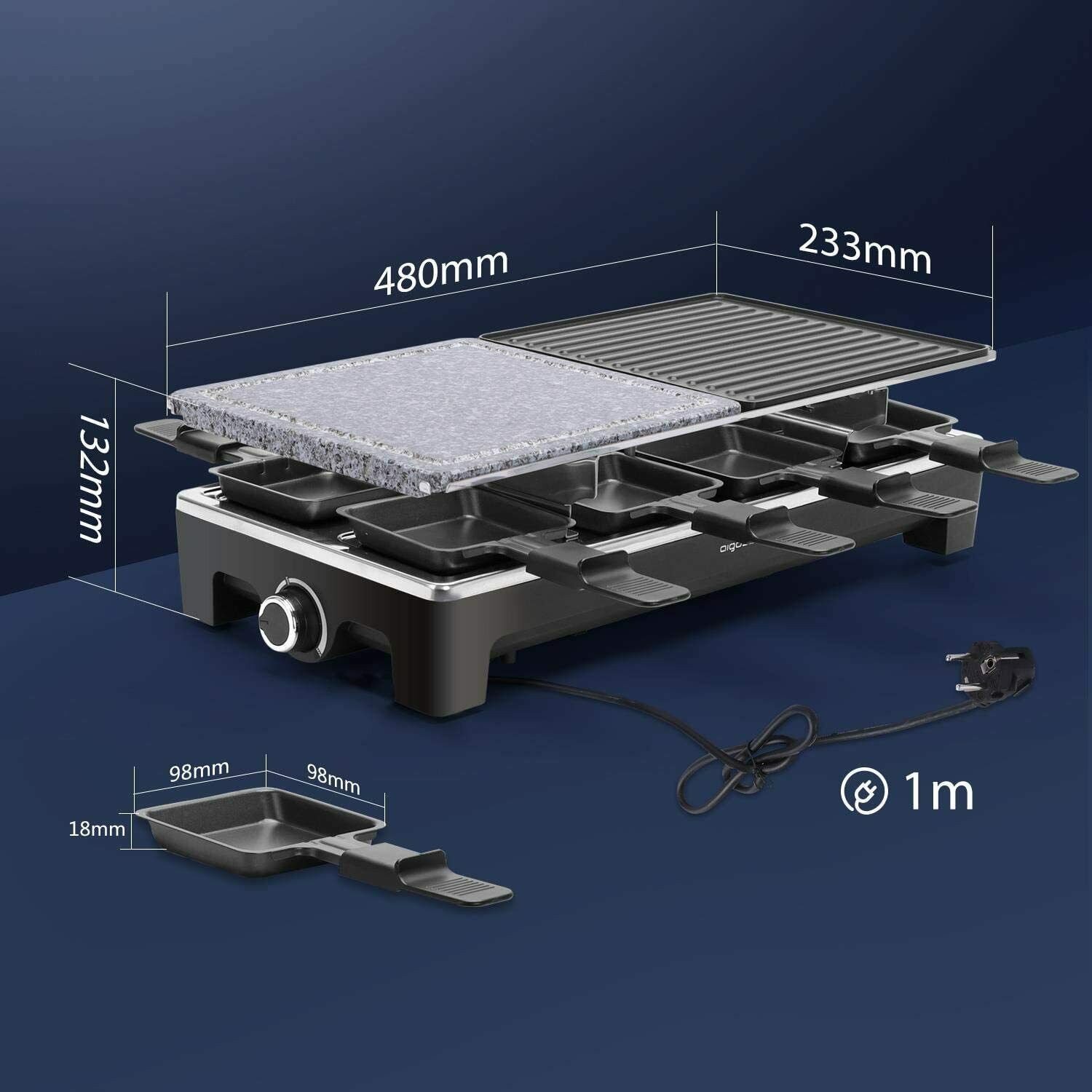 SEVERIN - Raclette grill con pietra naturale e piastra grill con 8
