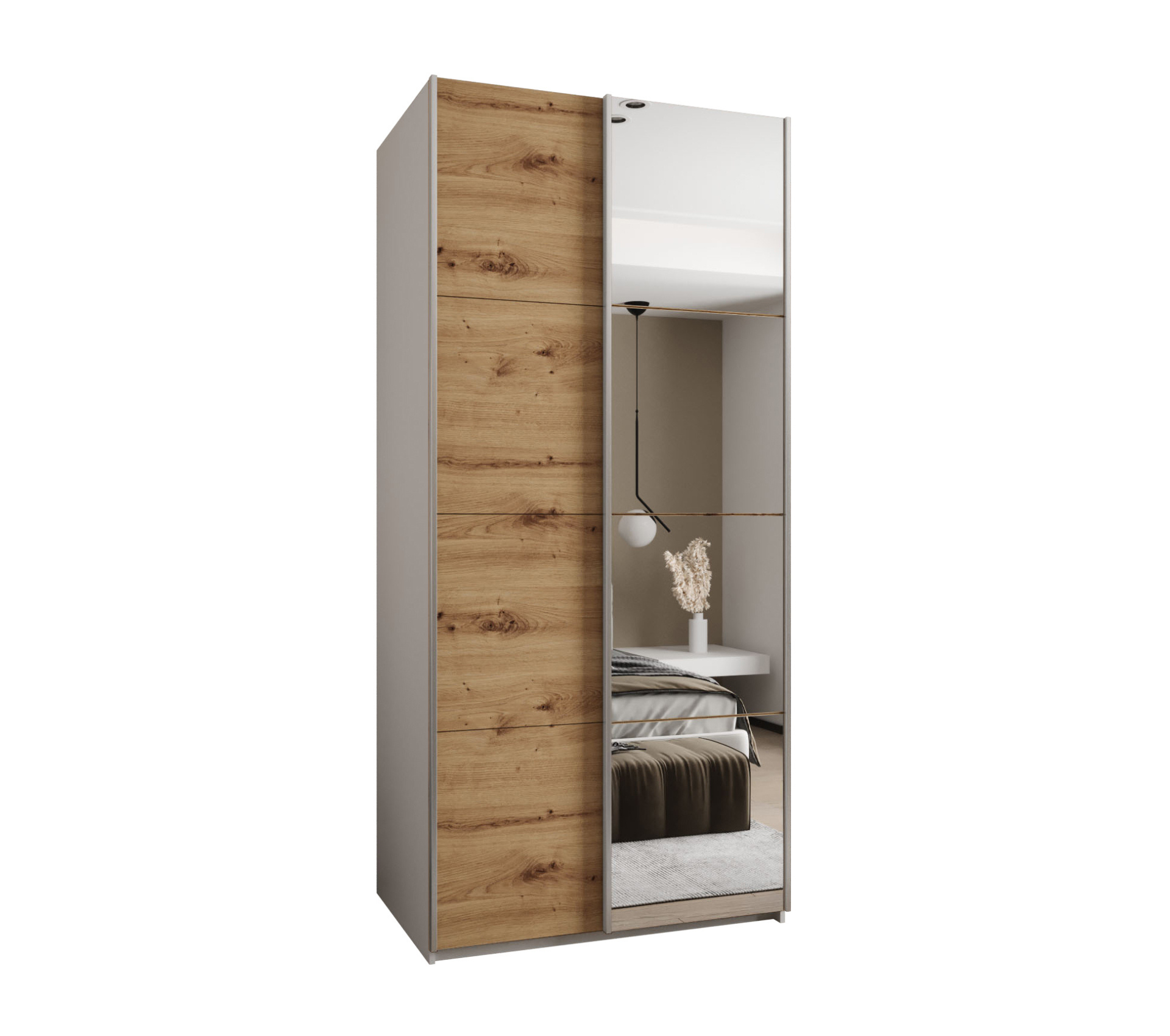 Szafa przesuwna wysoka Lux 3 120 x 64 x 245,5 cm biały + artisan + u. srebrny - Abiks Meble
