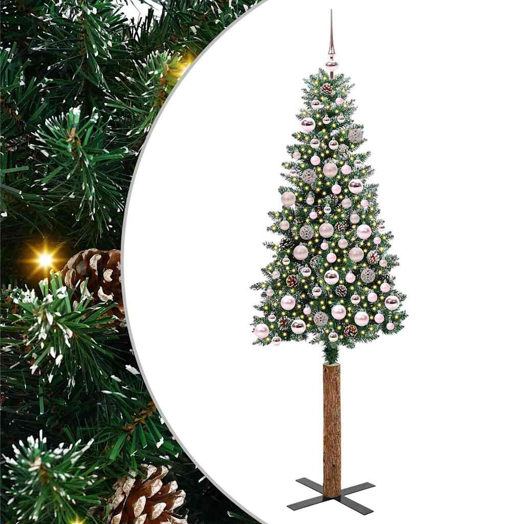 Szczupła Choinka z 300 diodami LED Zielony i Biały 180 cm