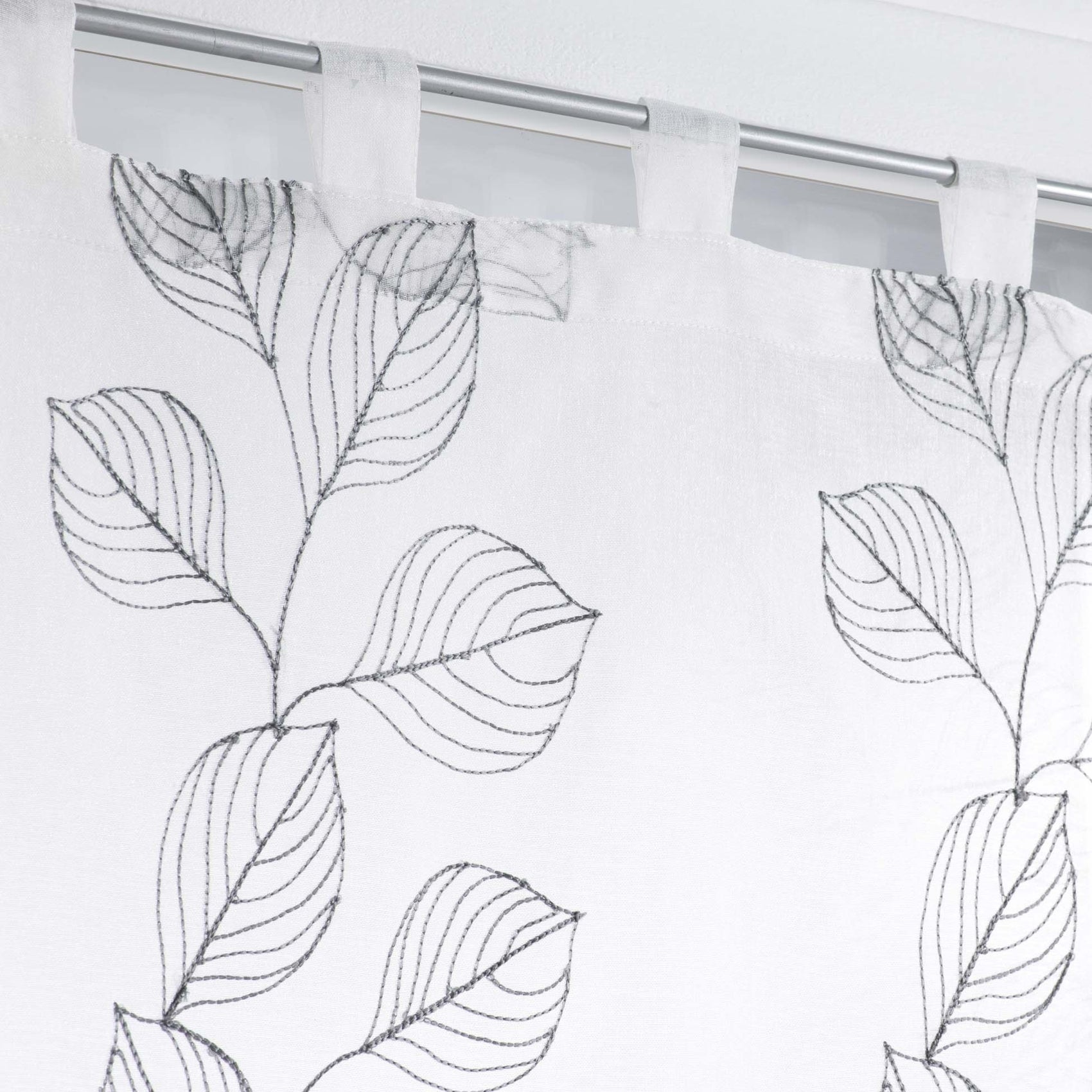 Paire de vitrages droits brodés à passants - Gris clair - 60x120 cm - Polyester - 2