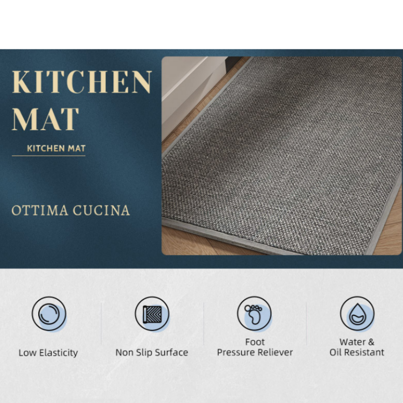 Tapis de cuisine tissé, Absorbant l'eau et l'huile, Antidérapant, Anti-chute, Anti-salissure, Lavable en machine, 45x75cm, Gris foncé - 6